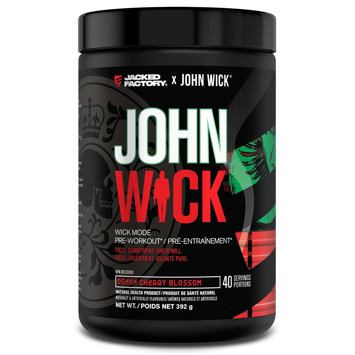 Jacked Factory X John Wick - Wick Mode Pre Workout Powder - Intense Energy, Battle-Ready Focus, Unstoppable Commitment, and Sheer Will - 40 Servings, Osaka Cherry Blossom