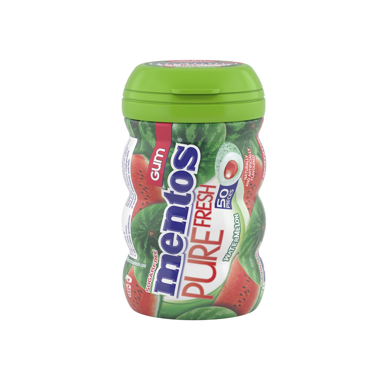 Mentos Pure Fresh, Watermelon Sugar-free Gum - Pack of 6 Bottles (300 Pieces)