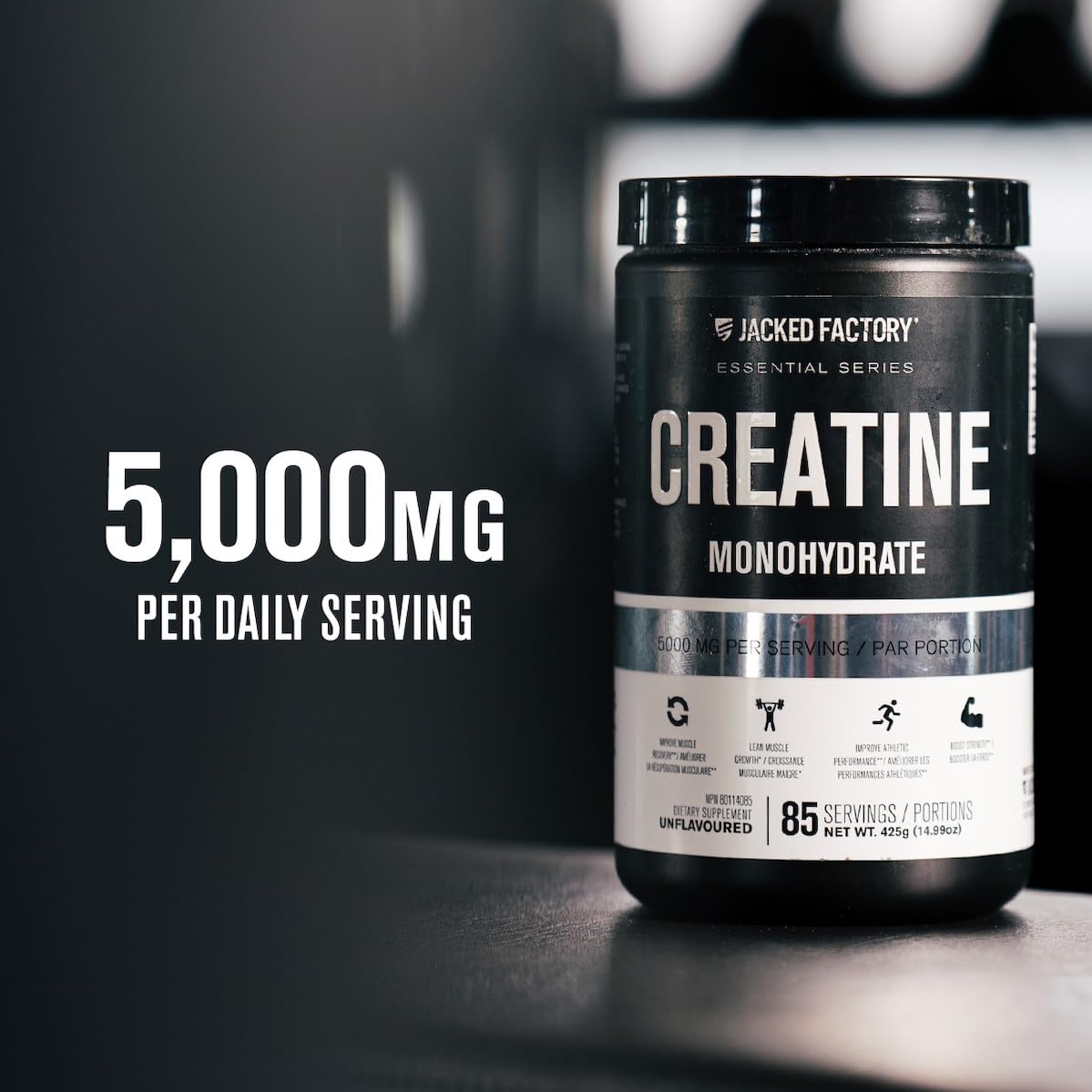 Jacked Factory Creatine Monohydrate Powder 569.5g - Canadian-Owned Informed Choice Certified Supplement for Increased Muscle Mass, Improved Strength, Power, and Performance* - 85 Servings, Peach Mango