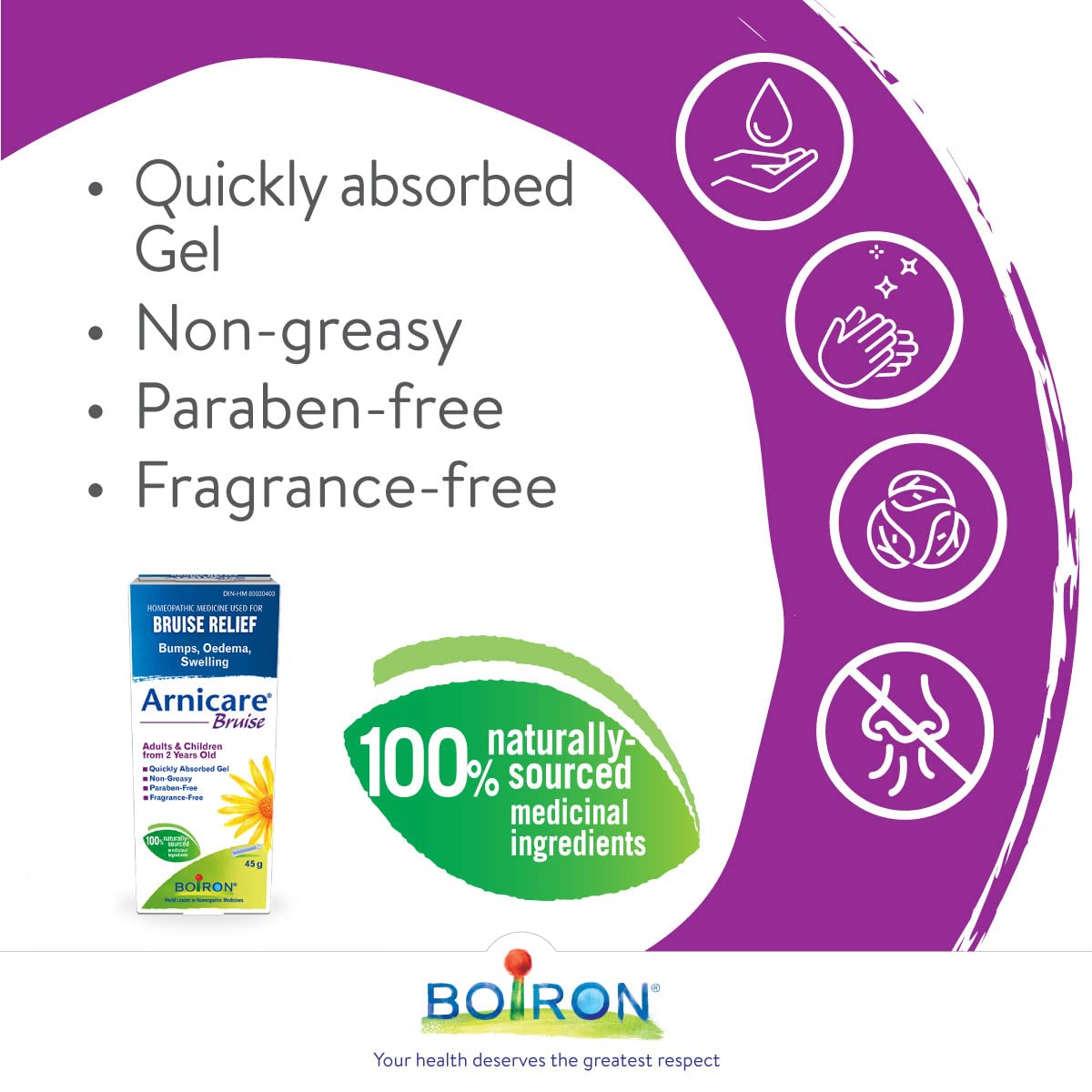 Boiron Arnicare Bruise Gel Relief for Pain, Bumps, Oedema and Swelling - Non-greasy and Fragrance-Free, A natural health product made with 100% naturally-sourced medicinal ingredients, featuring a quick-absorbing gel texture and easy to carry anywhere. Fo