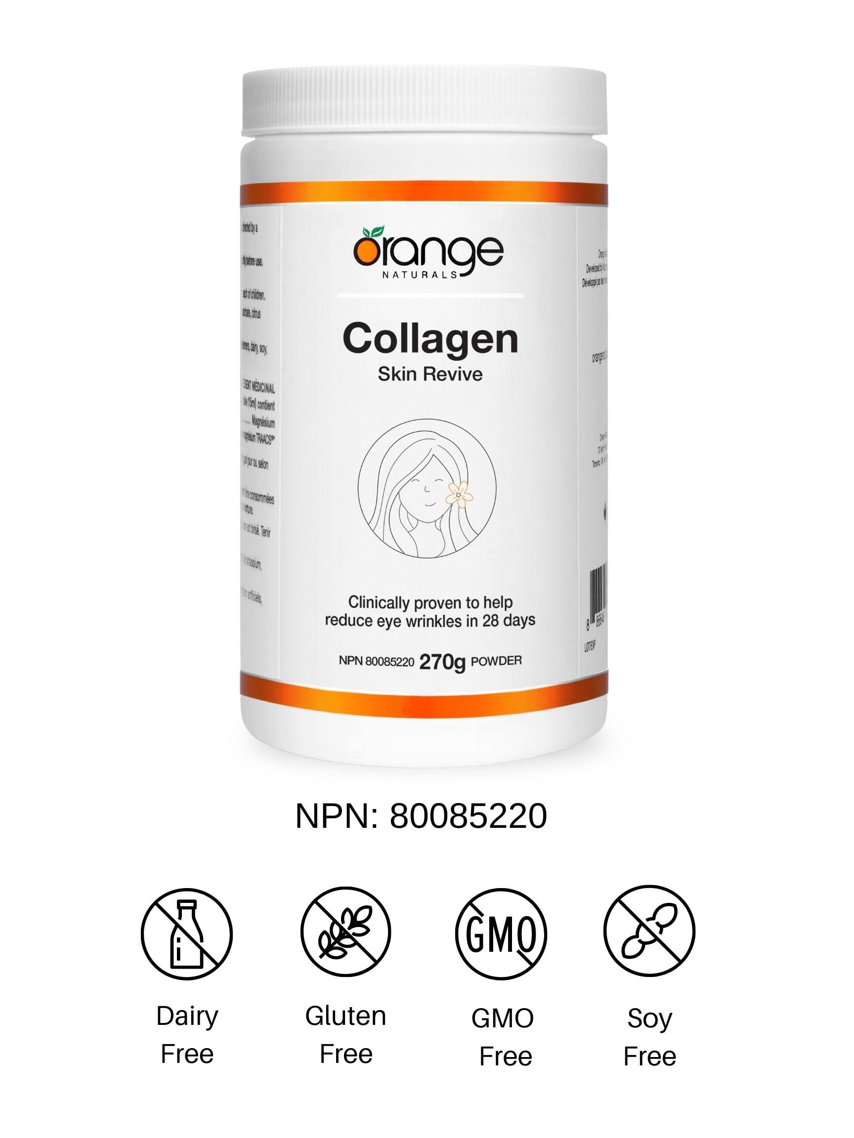 Orange Naturals - Collagen Skin Revive - 270g Powder Supplement for Women - Helps Reduce Eye Wrinkles, Fine Lines, Antiaging and Improve Nail Growth - Bioactive Peptides Hydrolyzed - Enhanced Non GMO
