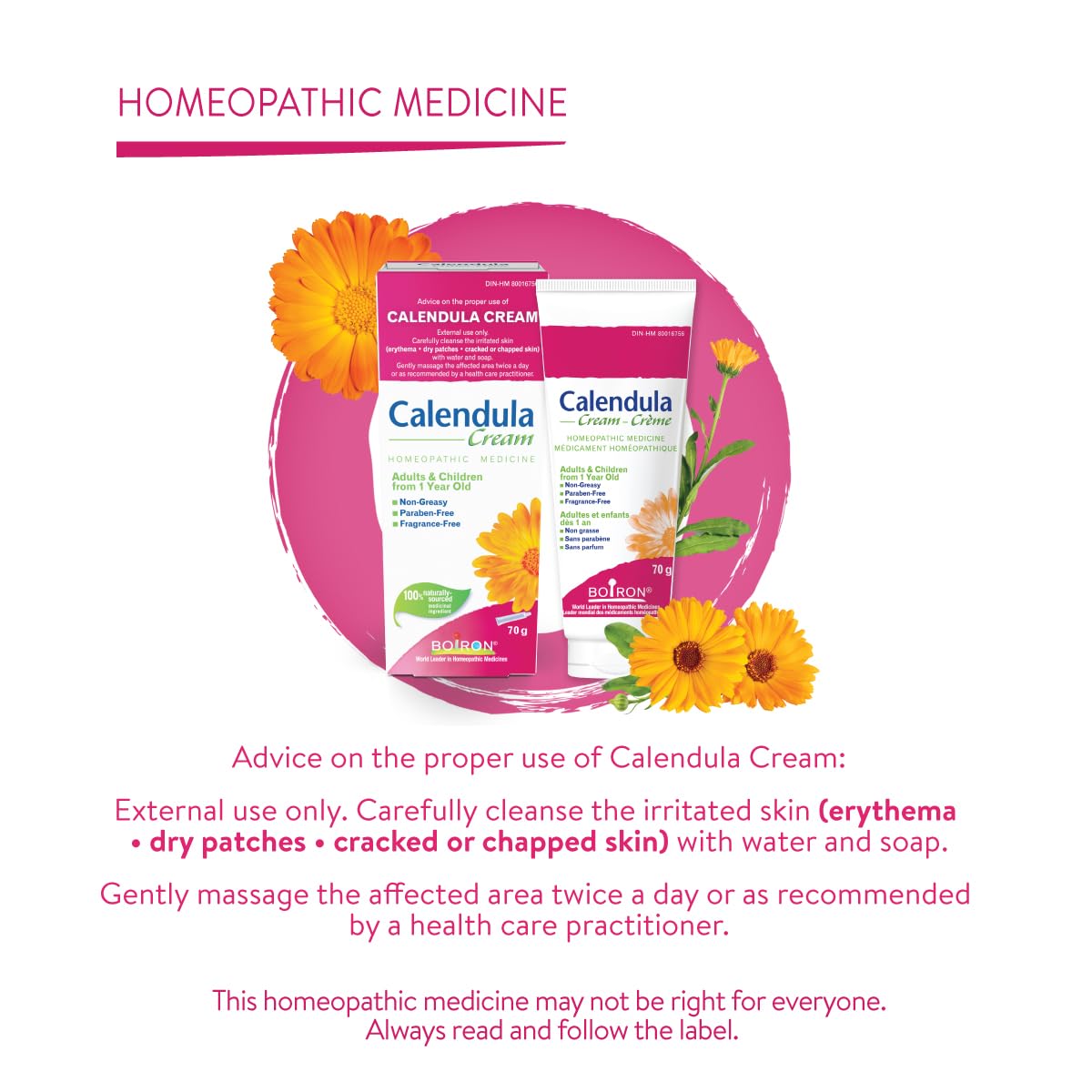 Boiron Calendula Cream for First Aid, Topical Cream for Irritated Skin, Non-Greasy, Paraben-Free, Fragrance-Free, 70g
