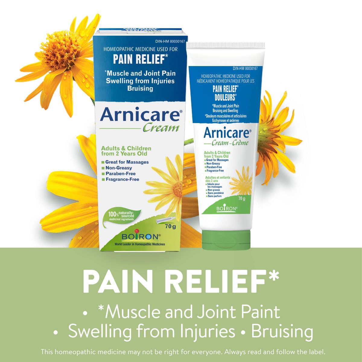 Boiron Arnicare Cream for Pain Relief, Muscle Pain and Joint Pain Relief, Swelling from injuries, Bruise & Bruising, from Natural Sourced Plants Including Arnica Montana, 70g