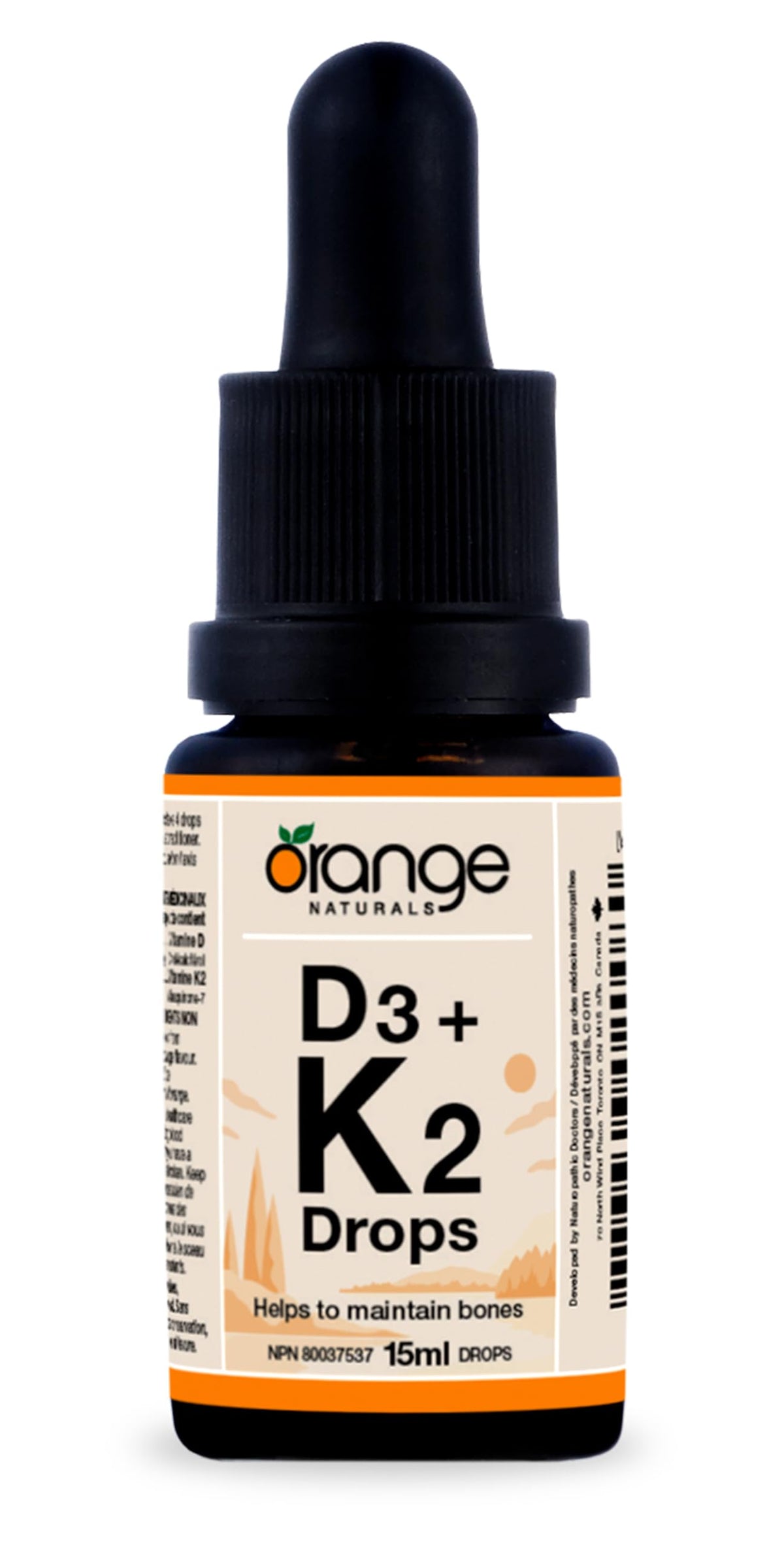 Orange Naturals - Vitamin D3+K2 Drops 250IU 15ml, 75-Day Supply - Natural Orange Flavour - Support Bone, Teeth Health, Maintain Muscle, Enhanced Absorption and Prevent D Deficiency Cholecalciferol