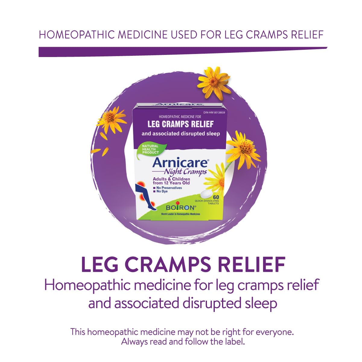 Boiron Arnicare Night Cramps Homeopathic Medicine for Temporary Relief of Cramps and Spasms in Legs, Calves, Feet, Hands and Associated Disrupted Sleep, Quick Dissolving Tablets, 60quick dissolving tablets