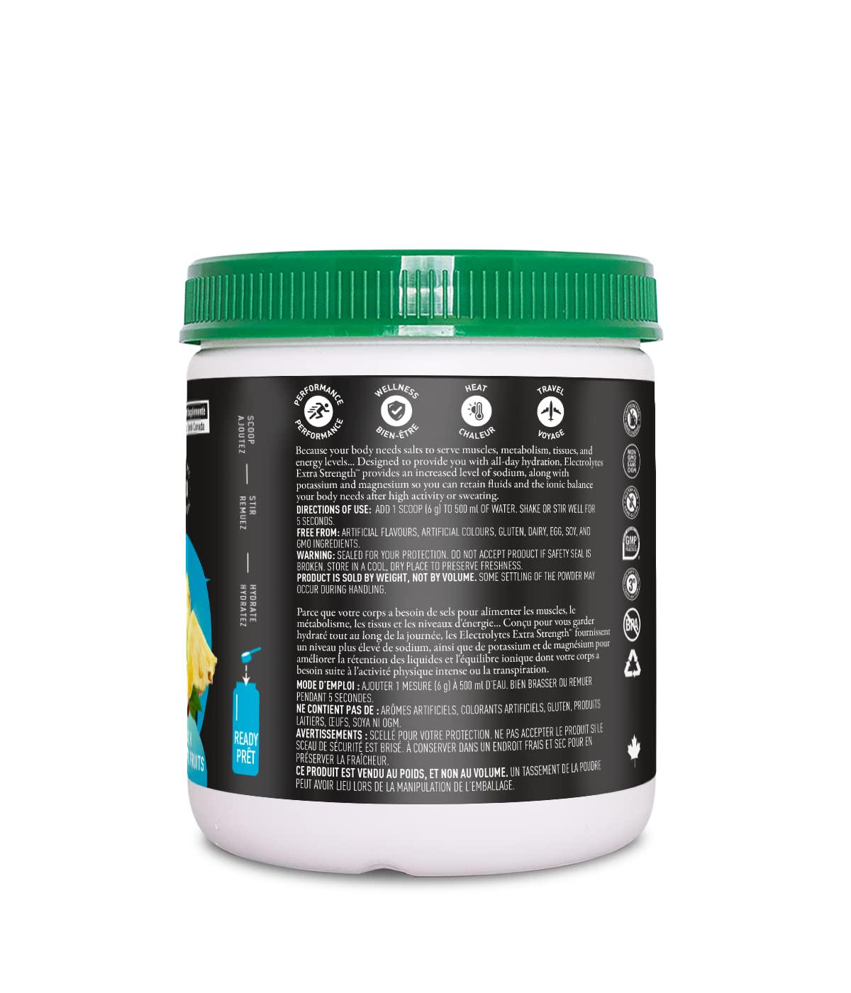 Organika Canadian-Made Electrolytes Extra-Strength Powder, NSF Certified, Fruit Punch Flavour, 1000 mg Sodium, Sugar-Free Hydration & Recovery, 180 g, 30 Servings