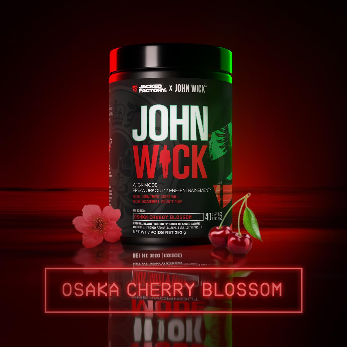 Jacked Factory X John Wick - Wick Mode Pre Workout Powder - Intense Energy, Battle-Ready Focus, Unstoppable Commitment, and Sheer Will - 40 Servings, Osaka Cherry Blossom