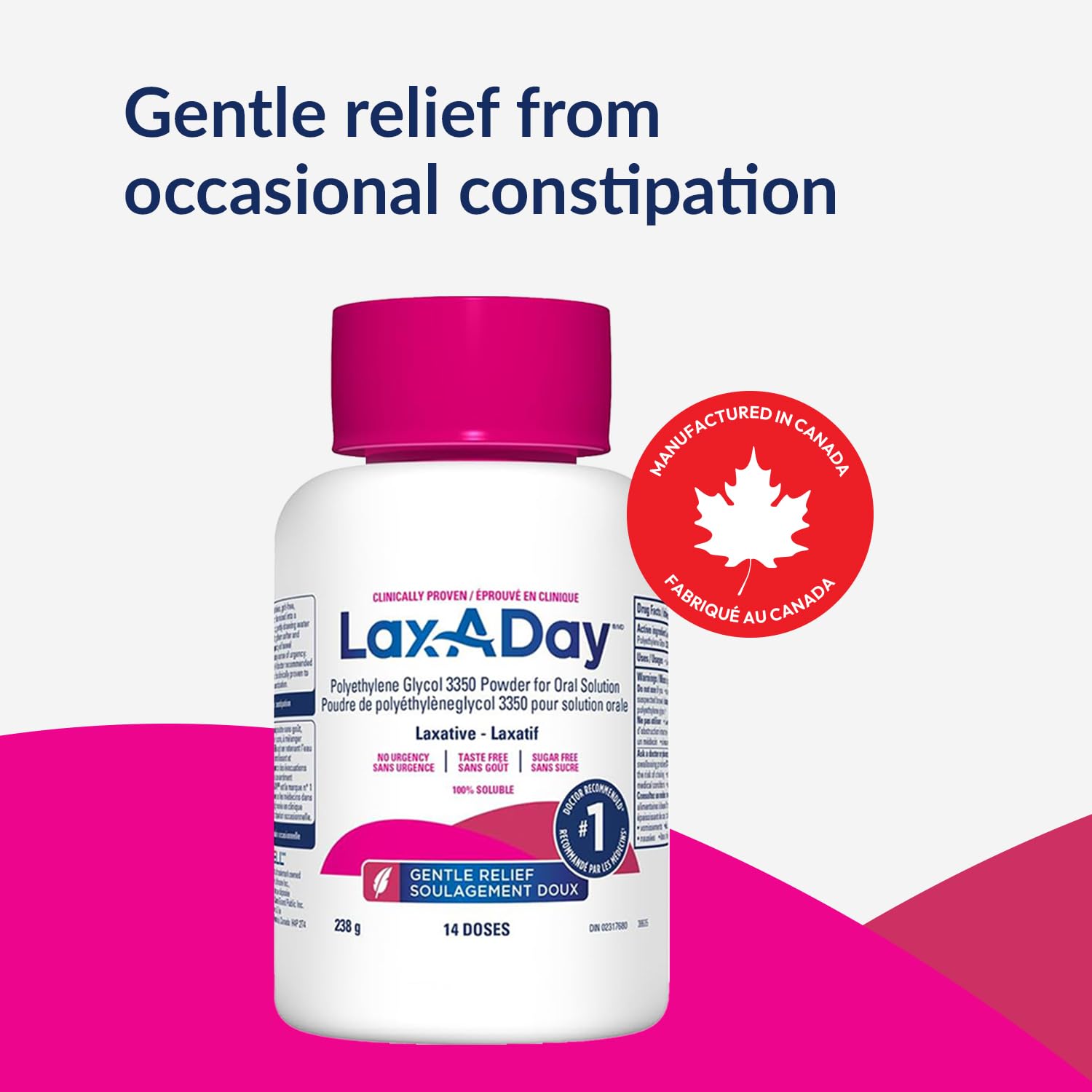 LAX-A-DAY Powder Laxative - No Taste, No Grit, No Sugar - Clinically Proven Relief of Occasional Constipation - Stimulates Bowel Movements - Prevents Gas, Cramping & Bloating (14 doses, 238 g)
