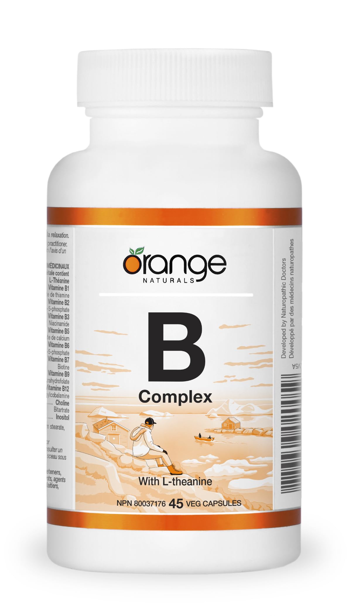 Orange Naturals - B-Complex with L-Theanine, 45 Capsules 45-Day Supply - Coenzyme B Complex Vitamins Supplement - Full Spectrum of B Vitamin - Improve Energy, Sleep and Promote Mental Relaxation