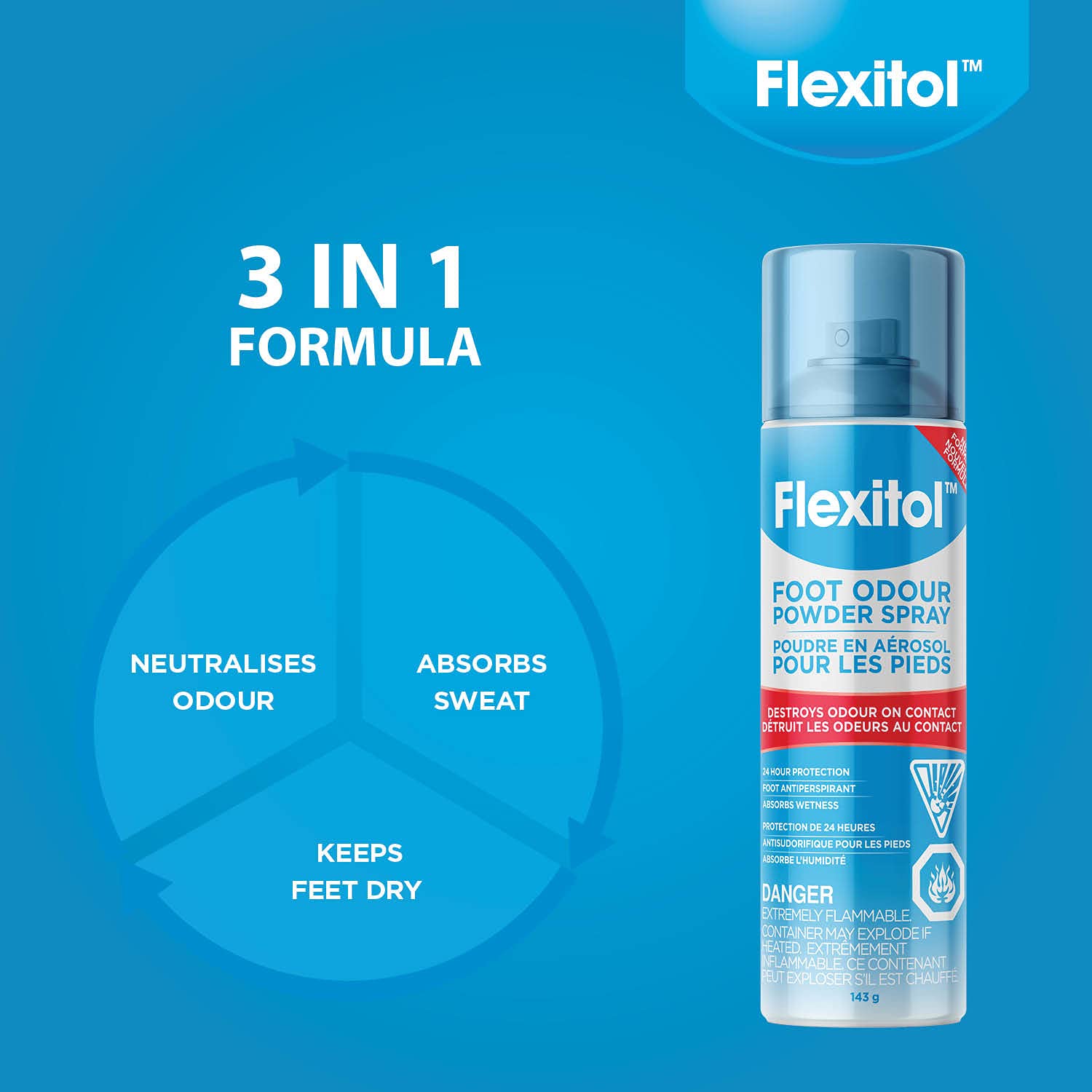 Flexitol Foot Odour Powder Spray – Deodorizer Powder for Sweaty, Smelly Feet & Shoes (143g)