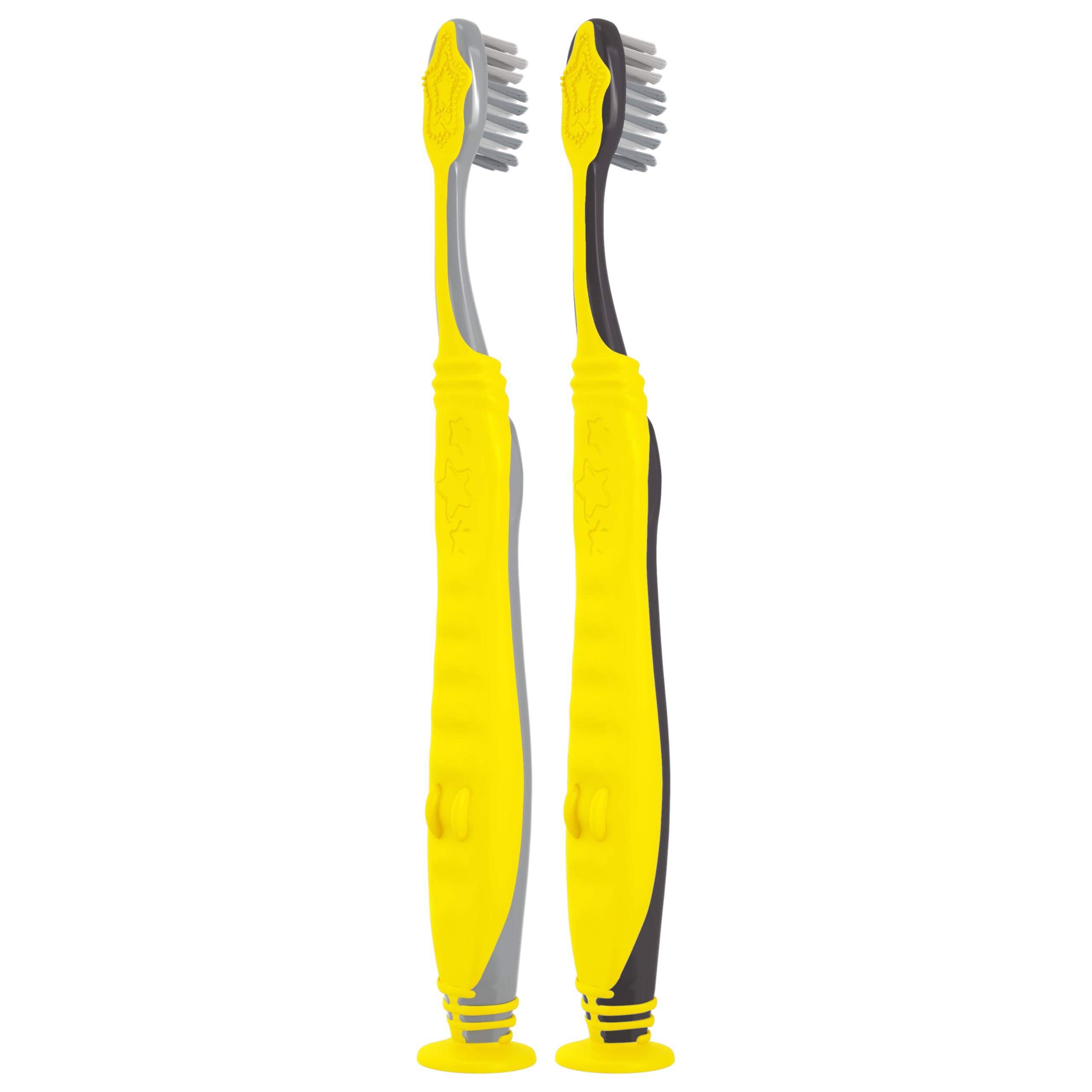 Colgate Kids Full Size Toothbrush (2 Pack) with Extra Soft Bristles, Cheek and Tongue Scraper, Minecraft Design, Suction Cup Base - Gentle for Children, Kids Toothbrush for Oral Care