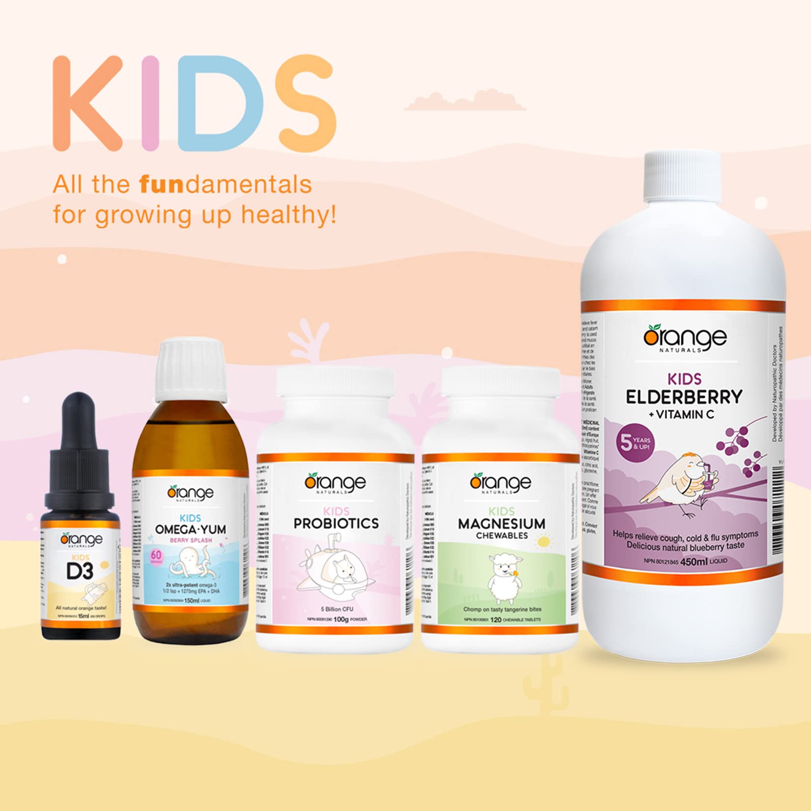 Orange Naturals Kids Elderberry + Vitamin C Syrup 450ml 90-Servings - Blueberry Taste, Organic Kids Vitamin, Support Antioxidant Defense, Comfort During Seasonal Changes, Aids During Cold & Flu Season