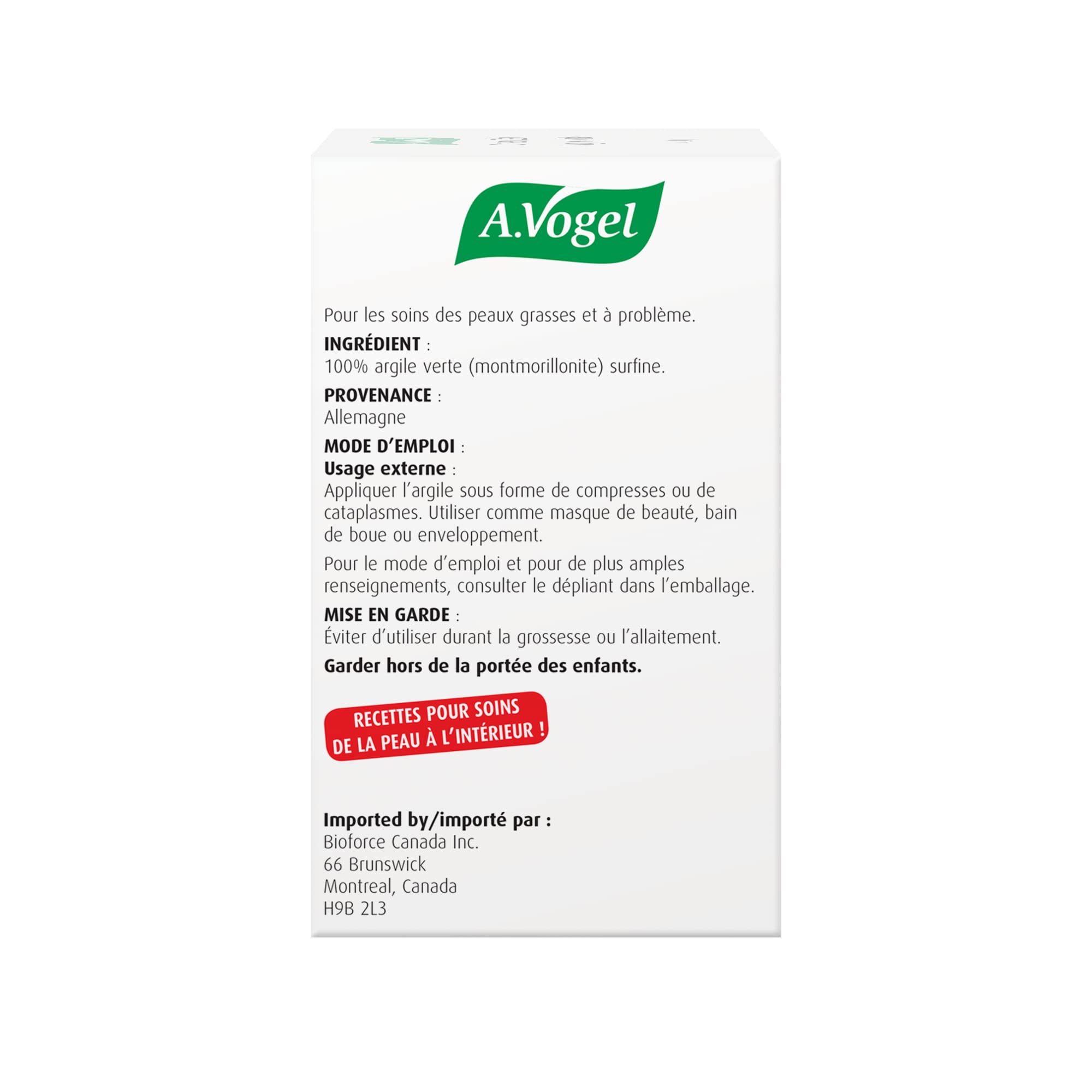 A.Vogel Green Clay for Oily Skin and Problem Skin Used for beauty clay mask, mud bath, body wrap, poultice and compress 450 G
