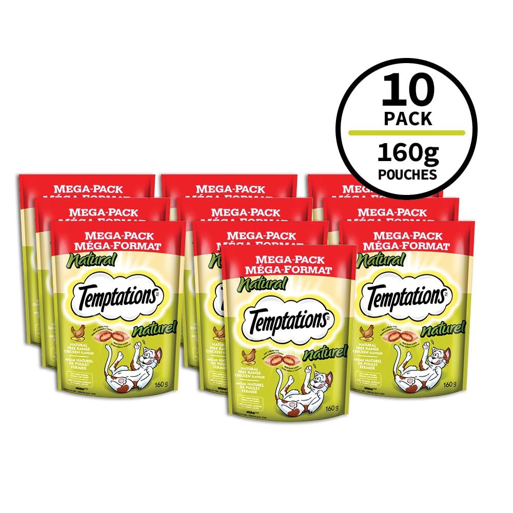 TEMPTATIONS Cat Treats, All Natural Free Range Chicken Flavour, 160g Pouch (10 Pack)