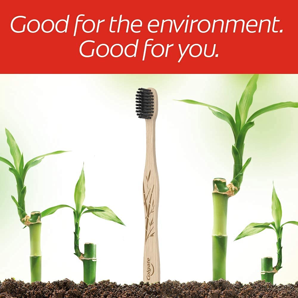 Colgate Bamboo Charcoal Full Size Toothbrush (1 Pack)- BPA Free, Floss-Tip, Charcoal Infused, Soft Bristle Toothbrush for Adults & Kids, Premium Eco-Friendly Oral Care