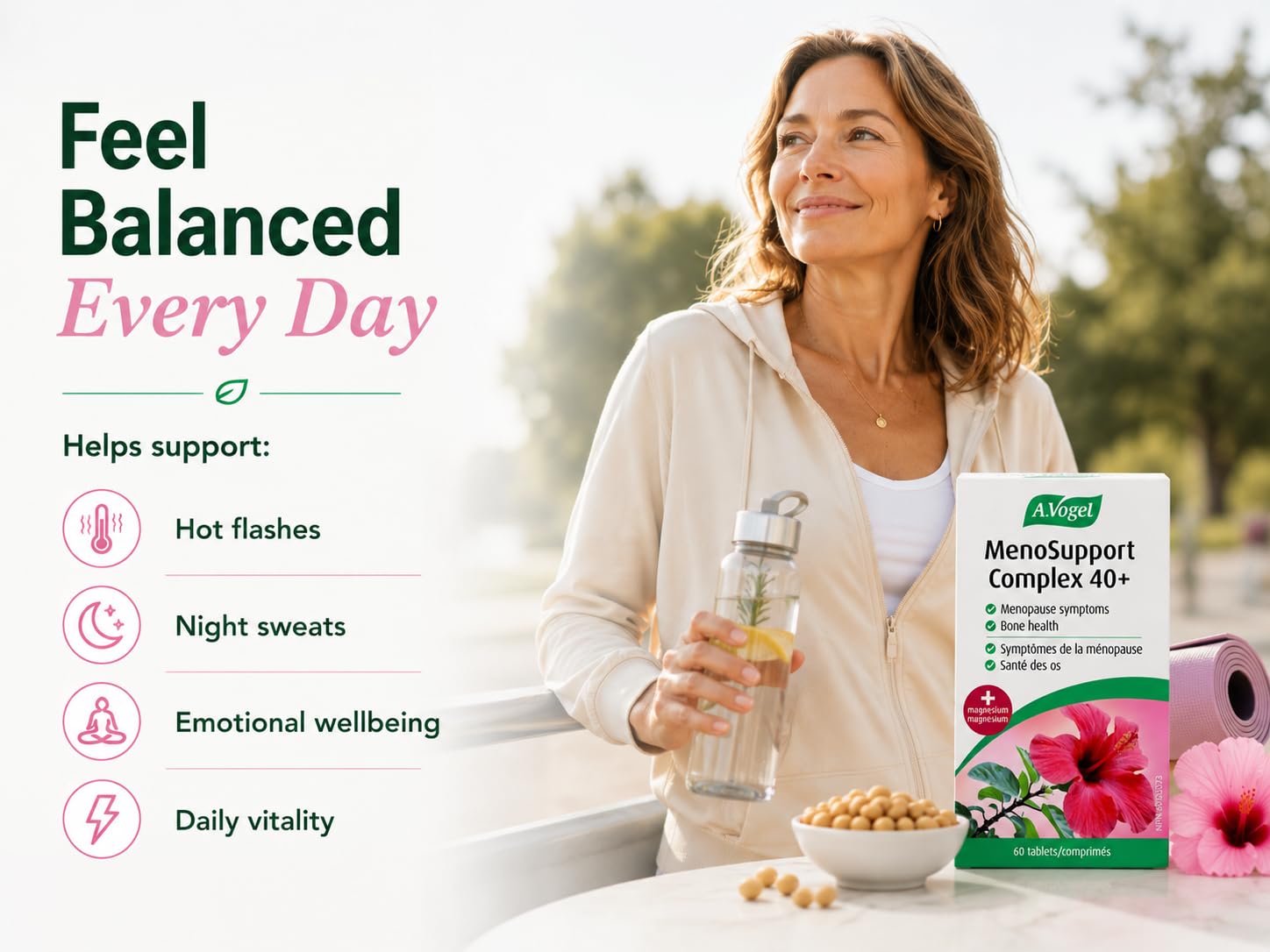 A.Vogel MenoSupport 40+ Menopause Supplement for Hot Flashes & Night Sweats - Soy Isoflavones, Magnesium and Red-Sorrel Extract - 60 Tablets, 1-Month Supply