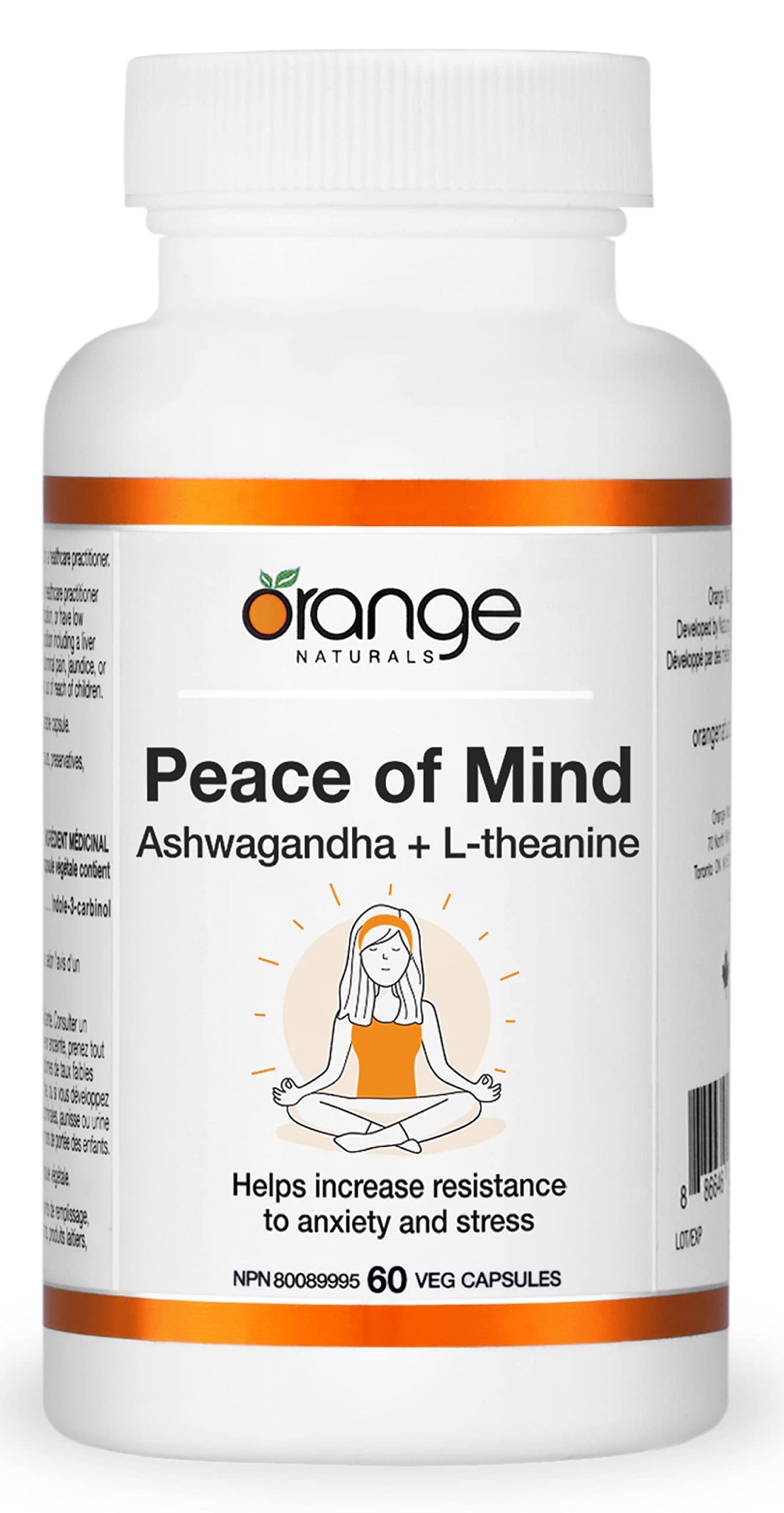 Orange Naturals - Peace of Mind, Ashwagandha KSM-66 and L-theanine, 60 Capsules 30-Day Supply - High-Concentration 300mg Ashwagandha and L-Theanine 100mg for Relaxation and Focus - Vegan & Non-GMO