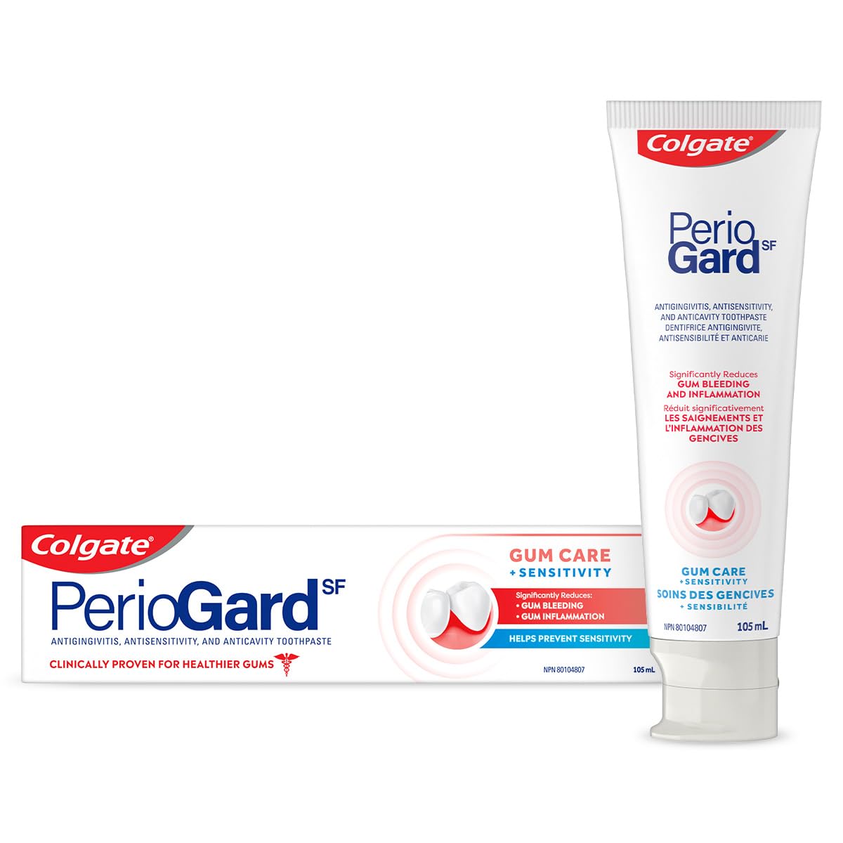 Colgate PerioGard SF Gum Care and Sensitivity Toothpaste, Antigingivitis & Anticavity Formula, Helps Reduce Gum Bleeding & Inflammation, Fights Bacteria, Strengthens Enamel, 105 mL - Sensitive Toothpaste