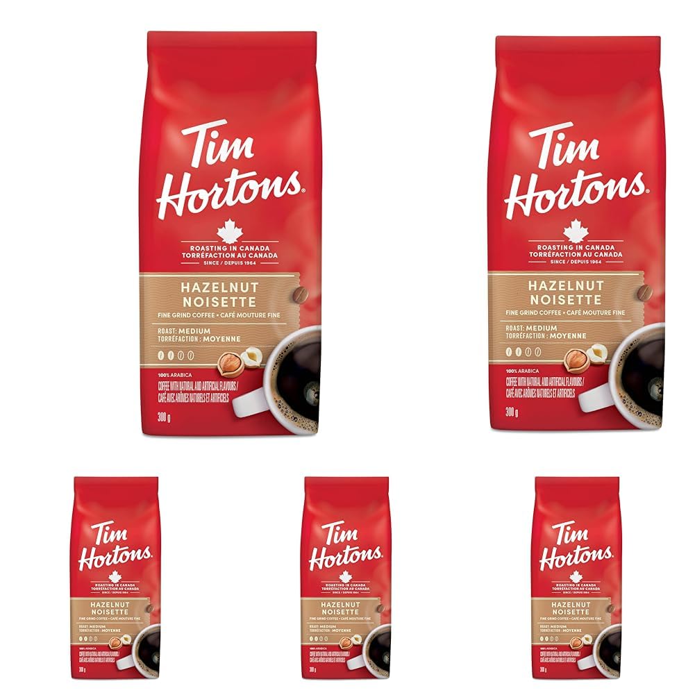 Tim Hortons Hazelnut, Fine Grind Coffee, Medium Roast, 300g Bag (Pack of 5)