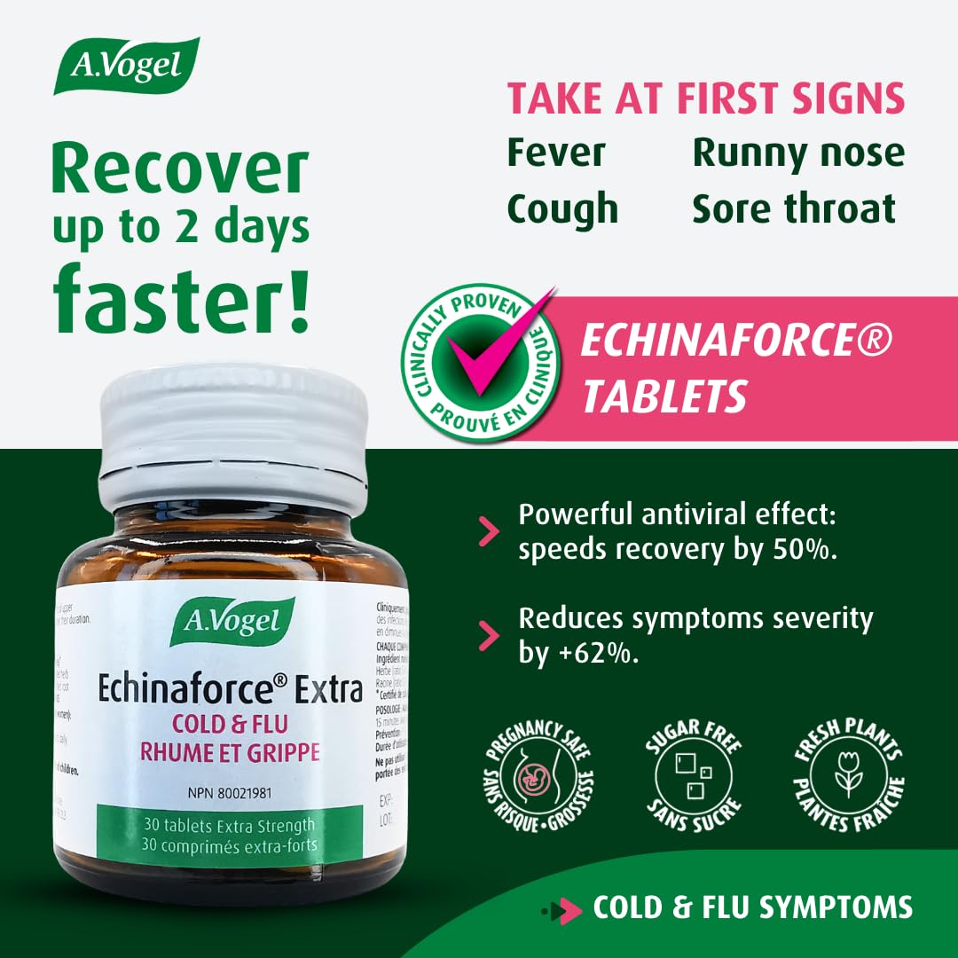 A.Vogel Echinaforce Extra Strength Echinacea Tablets | 1200 mg of Fresh Organic Echinacea Tincture per Tab | Relieves Cold & Flu Symptoms by Strengthening the Immune System | 30 Tablets