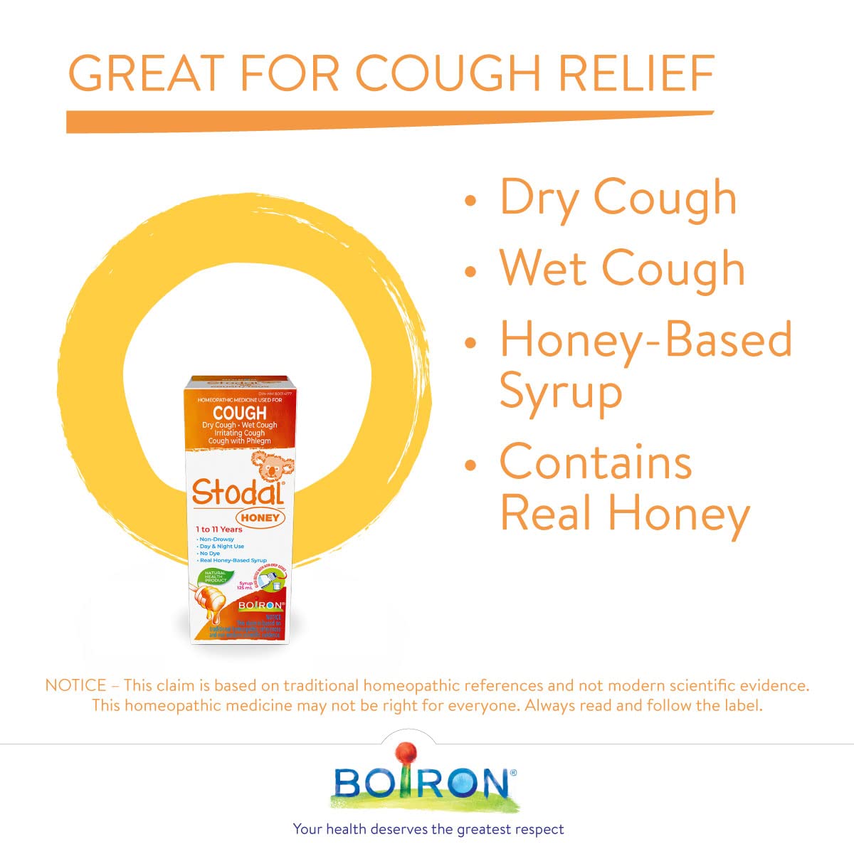 Boiron Stodal Children's Honey Syrup, 200ml, Homeopathic Medicine for Dry & Wet Cough