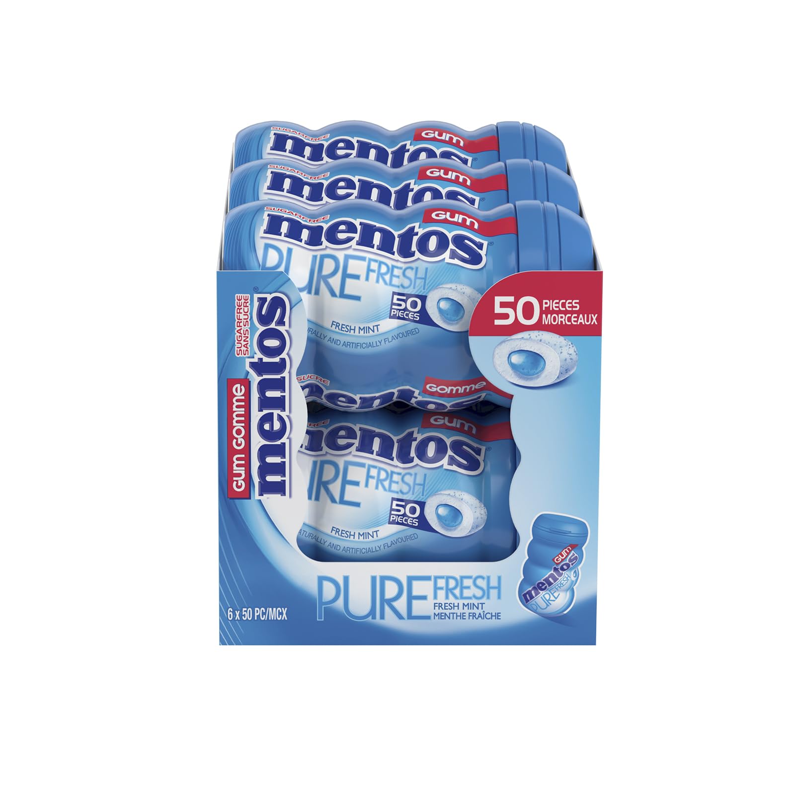 Mentos Pure Fresh, Fresh Mint Sugar-free Gum - Pack of 12 Bottles (300 Pieces)