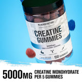 Jacked Factory Creatine Gummies 5g Daily Dose (1g per Gummy) - Creatine Monohydrate Gummy for Men and Women, Vegan-Friendly, Travel-Friendly, Third-Party Tested - 150 Gummies, Blue Raspberry