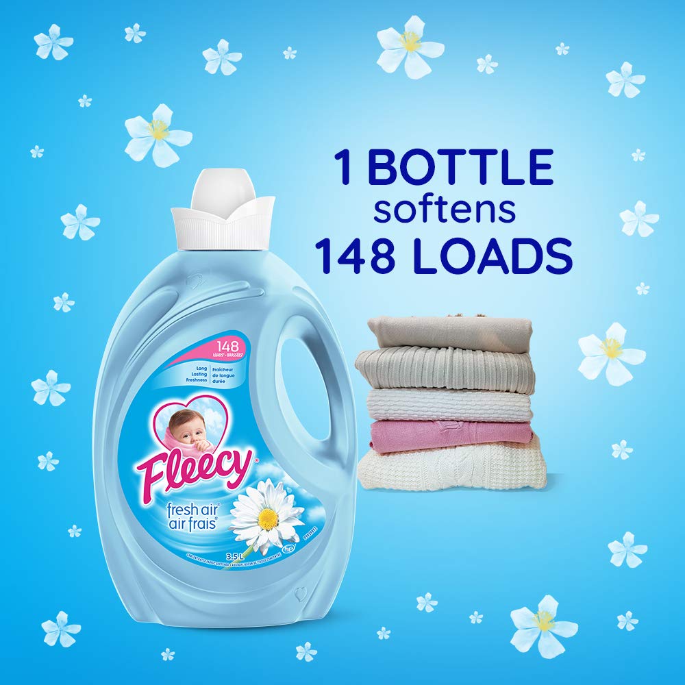 Fleecy Liquid Fabric Softener - Fresh Air - Premium Laundry Softener for Enhanced Comfort and Softness, 3.5 Liters for 148 Loads of Laundry