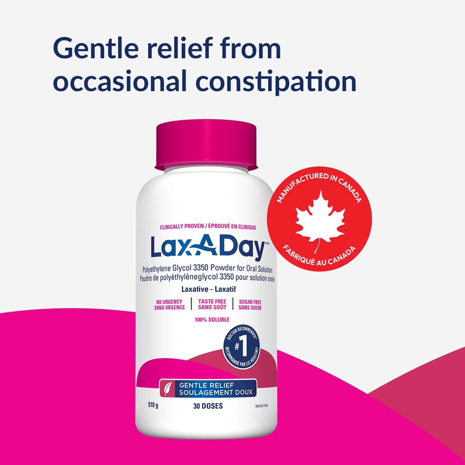 LAX-A-Day Powder Laxative - No Taste, No Grit, No Sugar - Clinically Proven Relief of Occasional Constipation (30 Doses, 510g)