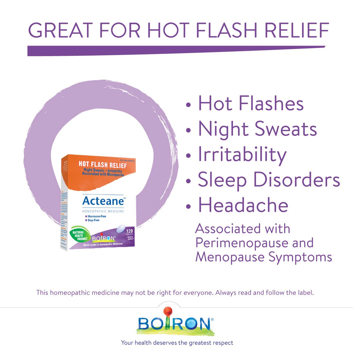 Boiron Acteane – 120 Tablets – Homeopathic Relief for Menopause Symptoms: Hot Flashes, Night Sweats, Irritability