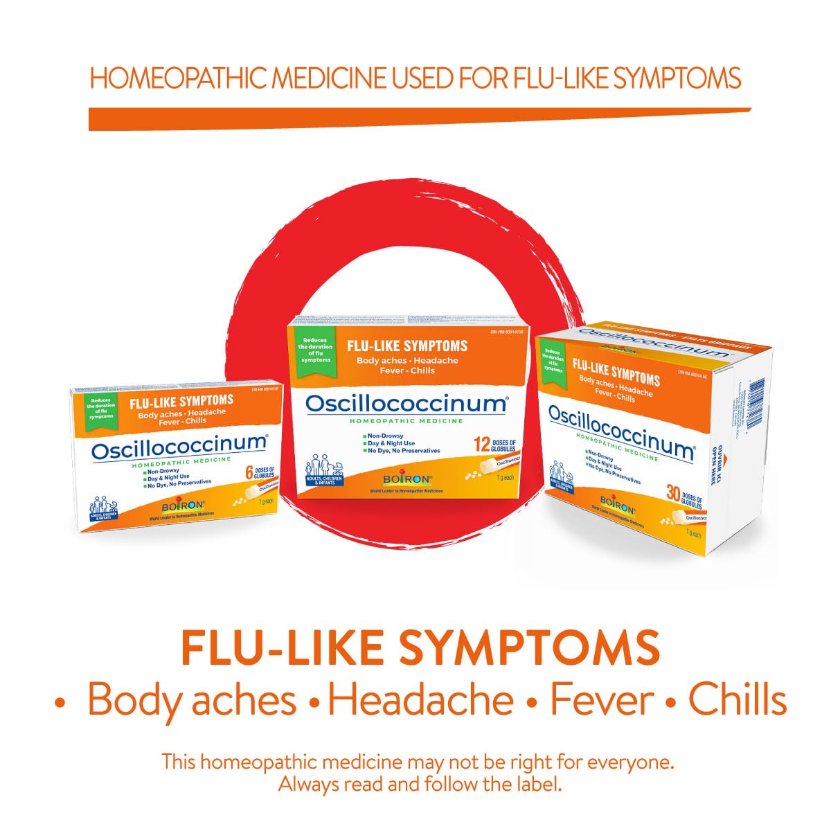 Boiron Oscillococcinum 30 doses Homeopathic Medicine for Flu-like Symptoms; Reduces the duration of flu-like symptoms such as body aches headaches fever and chills; Kosher
