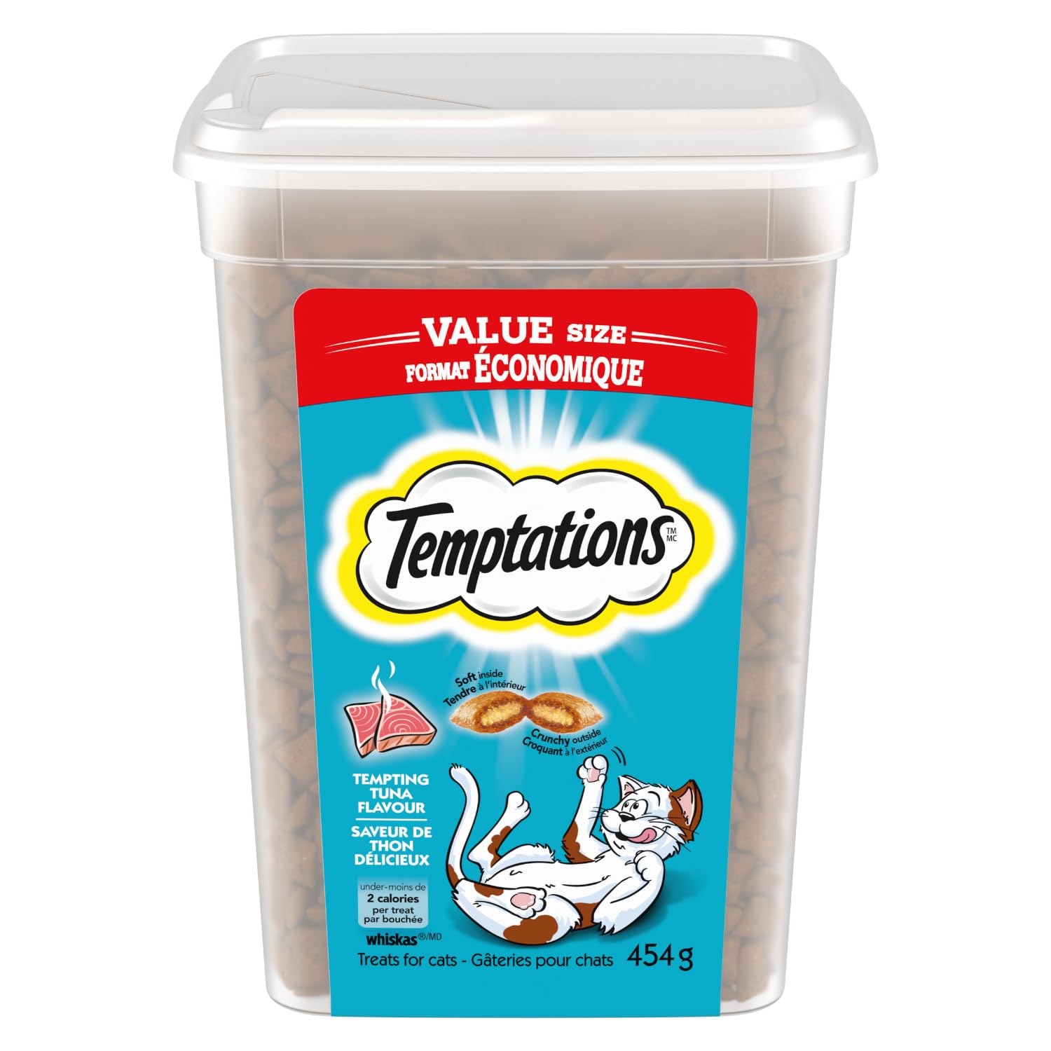 TEMPTATIONS Cat Treats, Tempting Tuna Flavour, 454g Tub (Pack of 2)