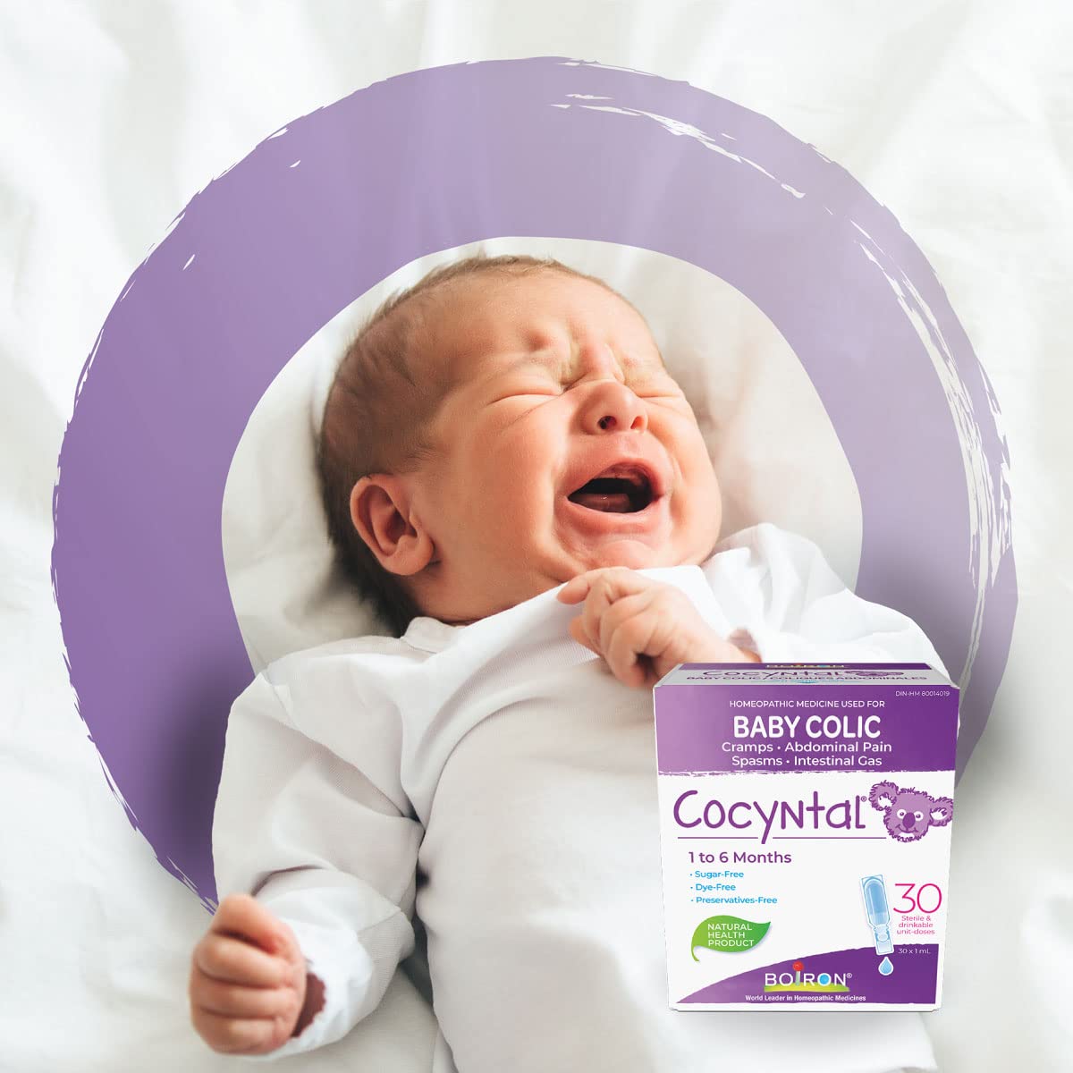 Boiron Cocyntal 60 drinkable unit-doses (Twin Pack) used for infant colic: abdominal pain, cramps, spasms and intestinal gas. Age: 1 to 6 months. Day and Night use.
