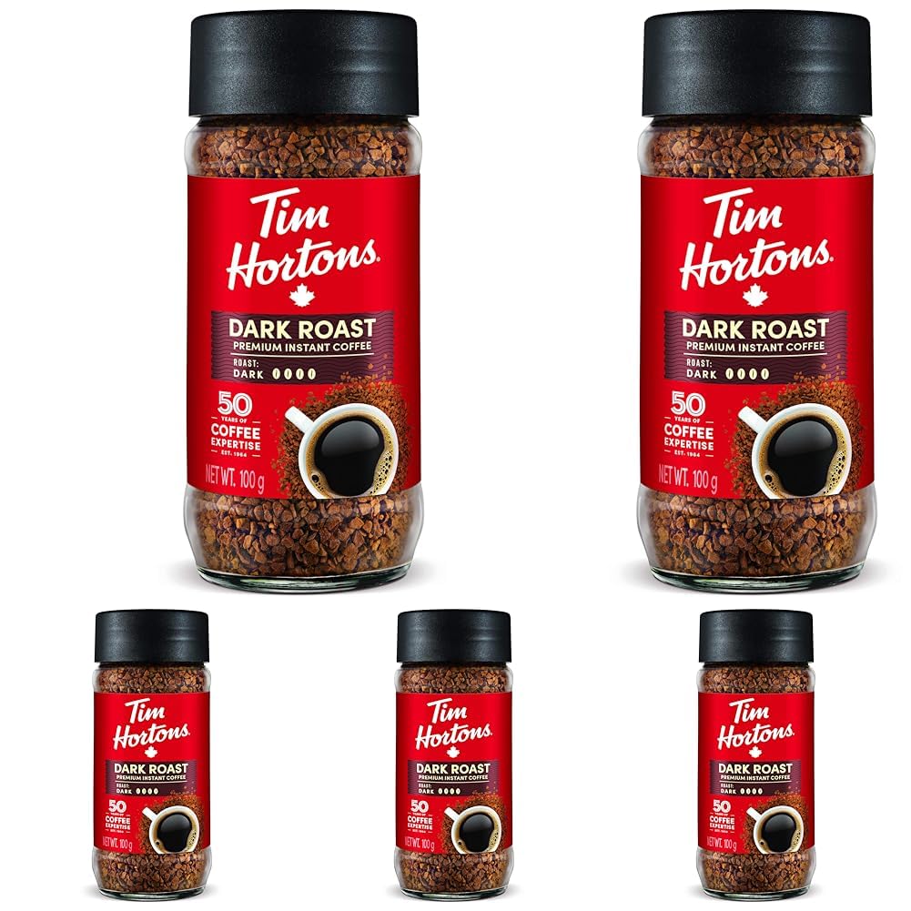 Tim Hortons Dark Roast Instant Coffee, 100% Colombian, 100 g (Pack of 5)