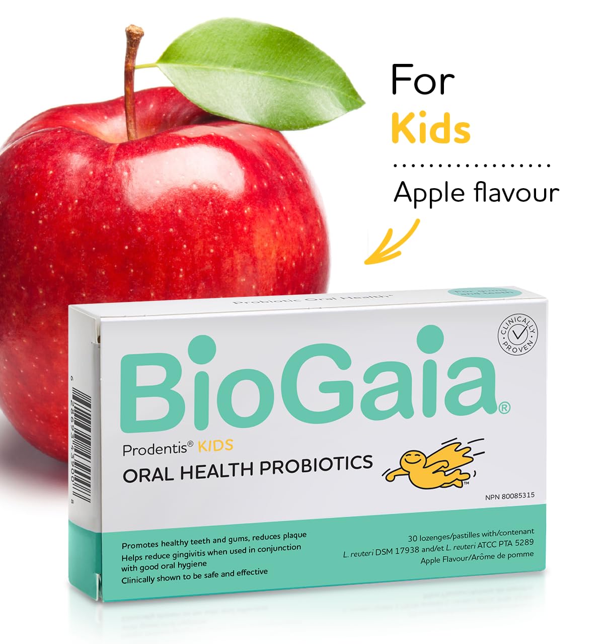 BioGaia Prodentis Apple | for Adults & Kids | Clinically Proven Dental Probiotics for Teeth and Gums | Promotes Good Oral Health & Gut Health Too | Oral Probiotics | 30 Apple-Flavored Lozenges