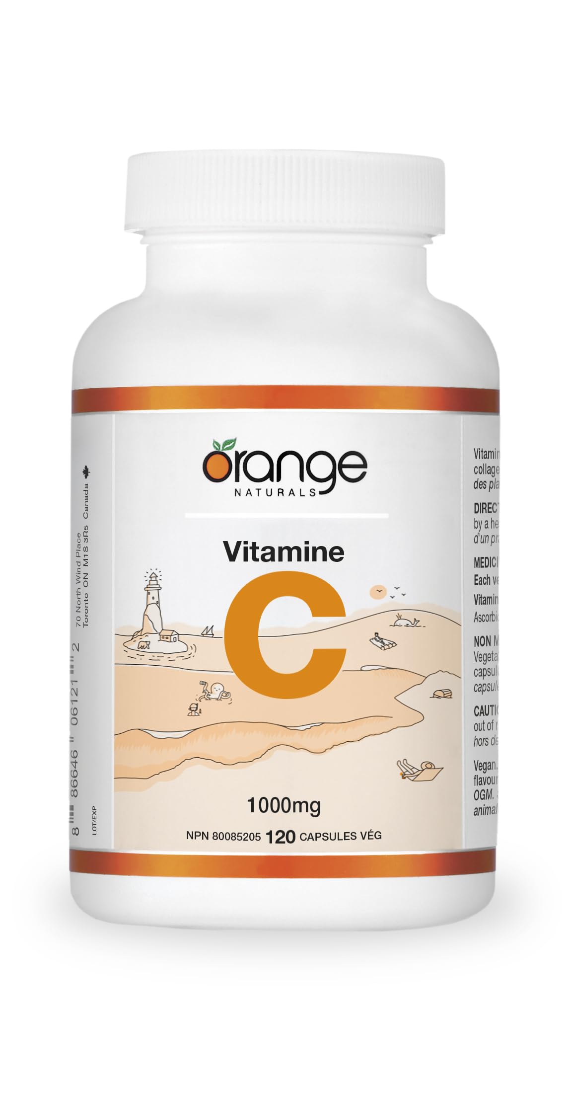 Orange Naturals Vitamin C 1000mg 120 V-Caps, 4 Month Supply, Pure Ascorbic Acid Supplement, Vegan, Daily Convenient, Promotes Wellness, Antioxidant Support, Collagen Formation, Healthy Bones & Teeth