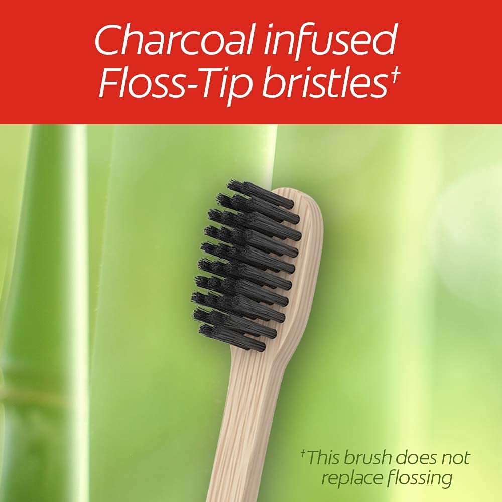 Colgate Bamboo Charcoal Full Size Toothbrush (1 Pack)- BPA Free, Floss-Tip, Charcoal Infused, Soft Bristle Toothbrush for Adults & Kids, Premium Eco-Friendly Oral Care