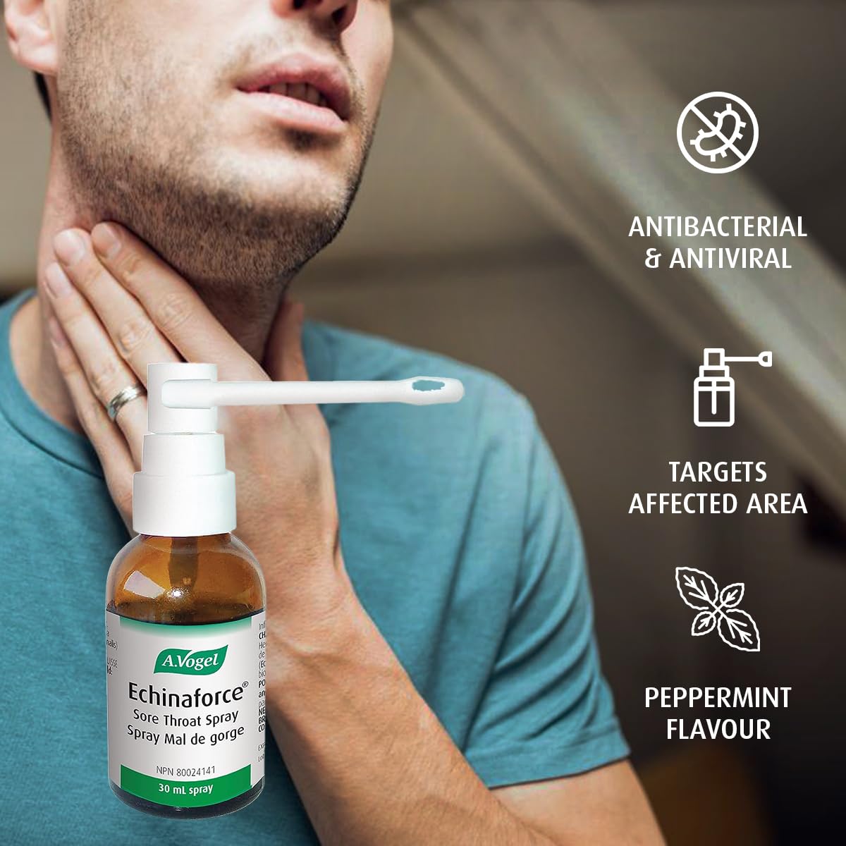 A.Vogel Echinaforce Sore Throat Spray Fast Acting Relief with Organic Echinacea Purpurea and Sage | Clinically Proven | Lactose Free, Vegan and Cruelty-Free | 30mL