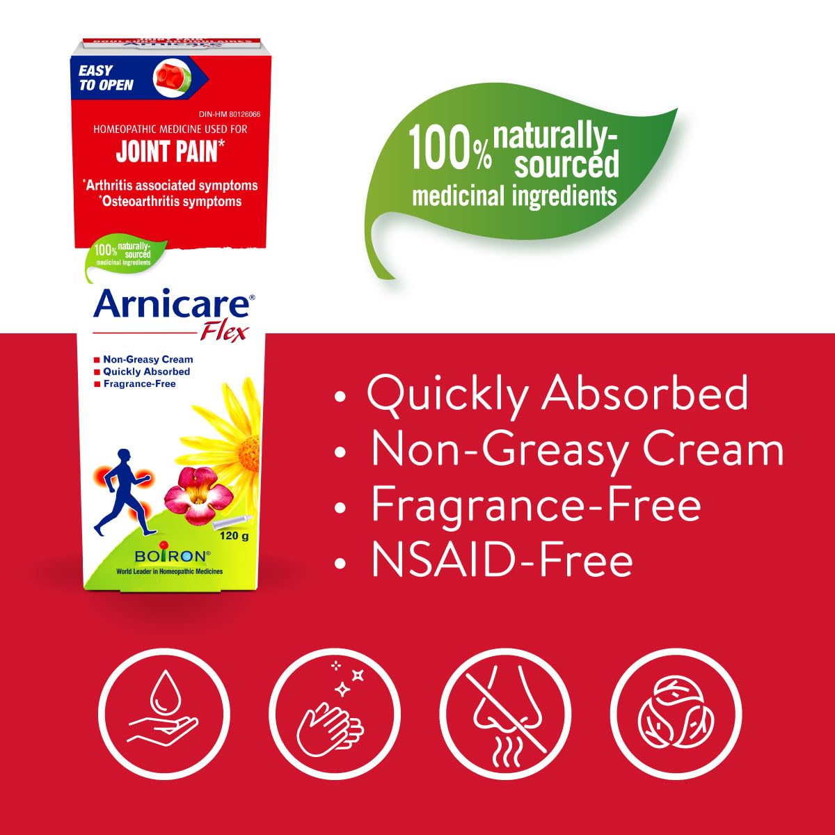 Boiron Arnicare Flex used for the relief of joint pain: arthritis associated symptoms - osteoarthritis symptoms - minor sprains and strains. Adults & children from 10 years old.
