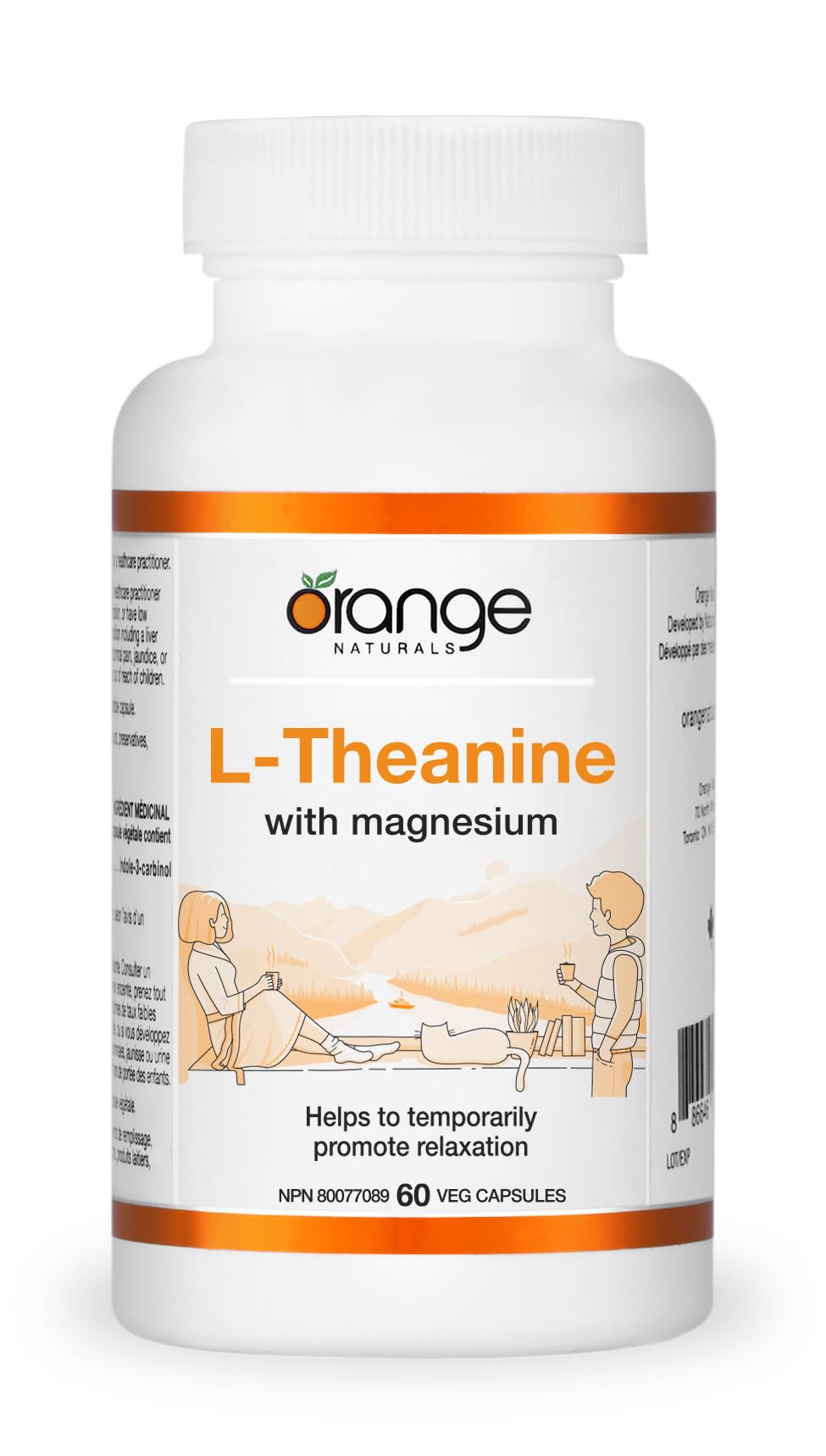 Orange Naturals - L-Theanine with Magnesium Bisglycinate 250mg, 60 Capsules 60-Day Supply - Enhanced Sleep and Relaxation Support without Drowsiness, Promotes Mental Calmness - Vegan and Non-GMO