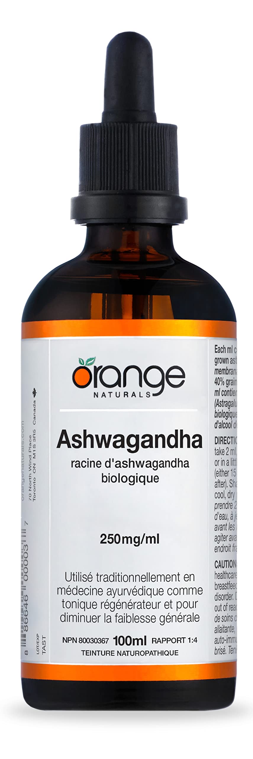 Orange Naturals - Ashwagandha Tincture Organic, 100ml 50-Servings - Organic Ashwagandha Liquid Drops - Memory Health, Nervous System and Sleep Aid