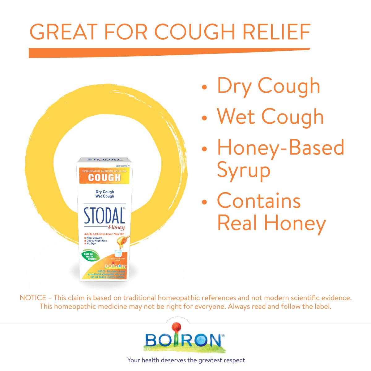 Boiron Stodal Adult Honey Cough Syrup, Relief for Dry, Wet & Irritating Coughs. Day and night use. 200ml