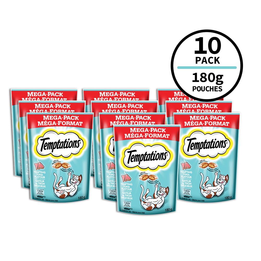 TEMPTATIONS Cat Treats, Tempting Tuna Flavour, 180g (10 Pack)