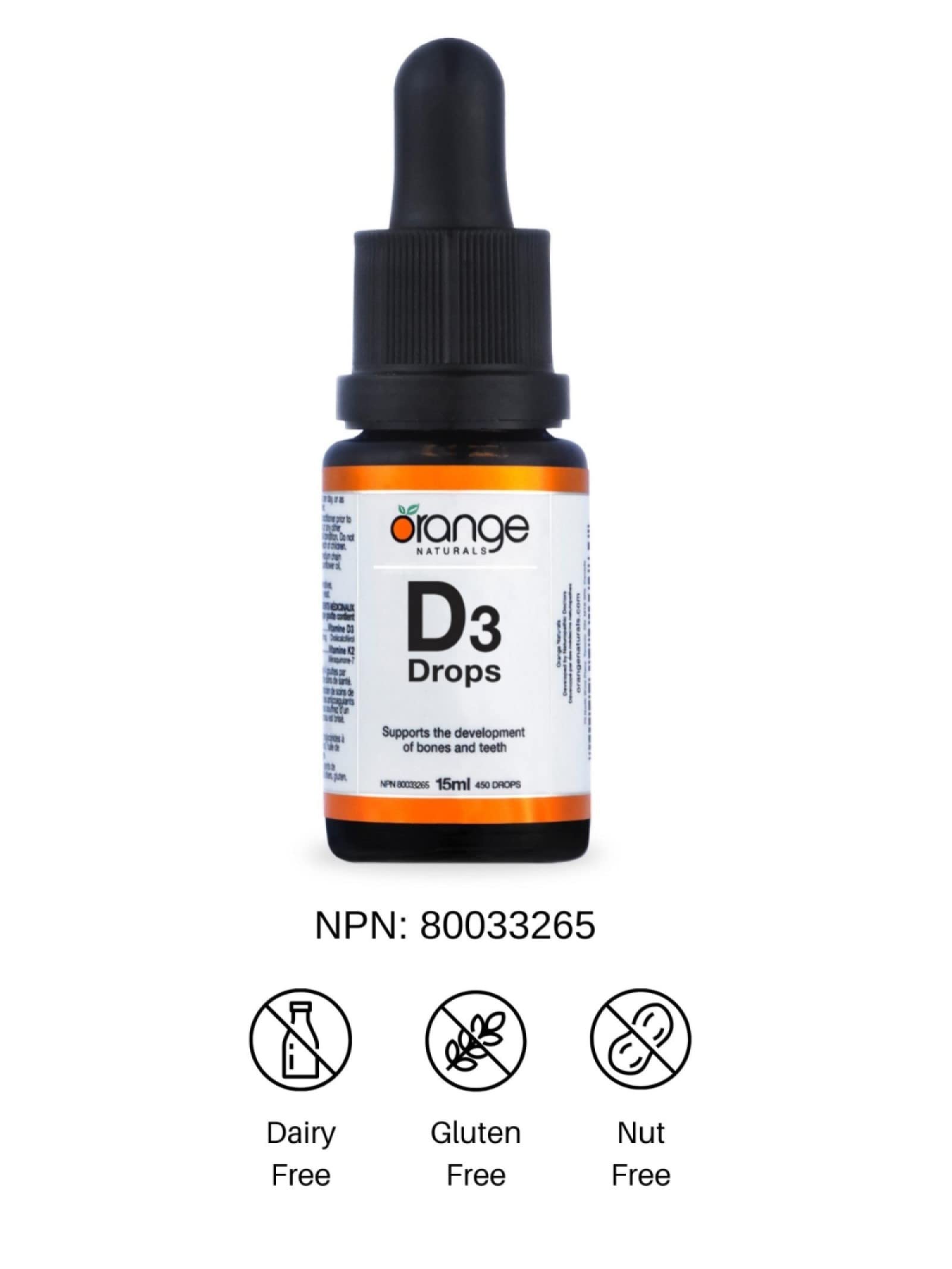 Orange Naturals Vitamin D3 Drops 1000IU 15ml, Natural Orange Flavour with MCT Base, 450 Servings, Daily Vitamin D Supplement for Strong Bone, Healthy Teeth & Active Living, Easy-to-Take Liquid Formula
