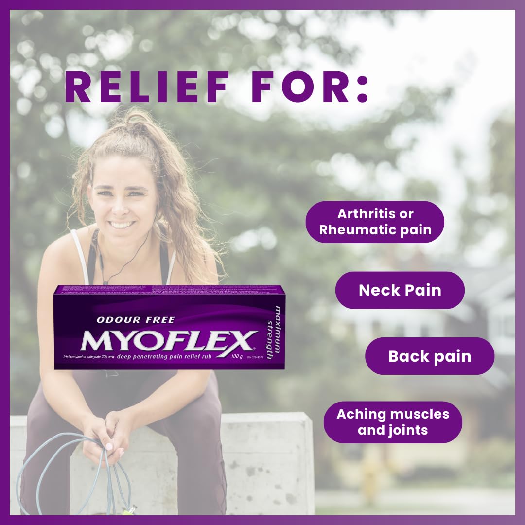 Myoflex Pain Relief Rub | Odourless | Provides Deep Penetrating Relief of Muscle Soreness & Joint Pain | Menthol Free | Stain Free | Non-Greasy | Great For Ages 2+ | 100 grams (Maximum Strength)