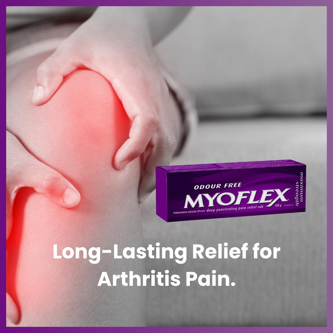 Myoflex Pain Relief Rub | Odourless | Provides Deep Penetrating Relief of Muscle Soreness & Joint Pain | Menthol Free | Stain Free | Non-Greasy | Great For Ages 2+ | 100 grams (Maximum Strength)