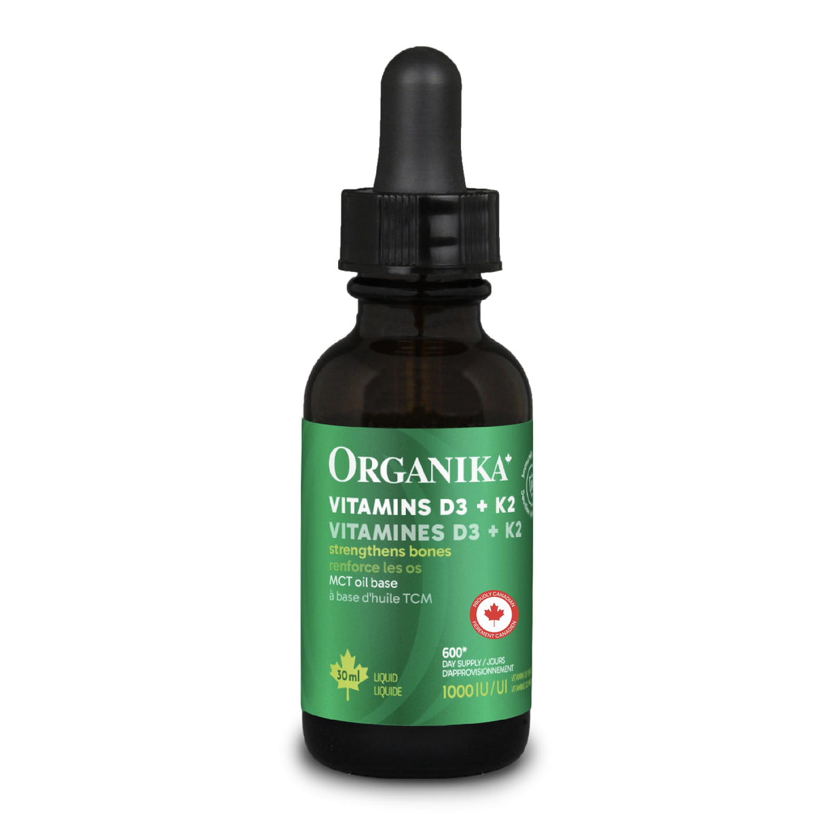 Organika Vitamin D3 + K2 (MK7) Liquid Drops – 1000 IU D3 & 10 mcg K2 per Drop – High Potency Formula to Support Strong Bones, Teeth & Immune Health –600 day Supply- 30 ml