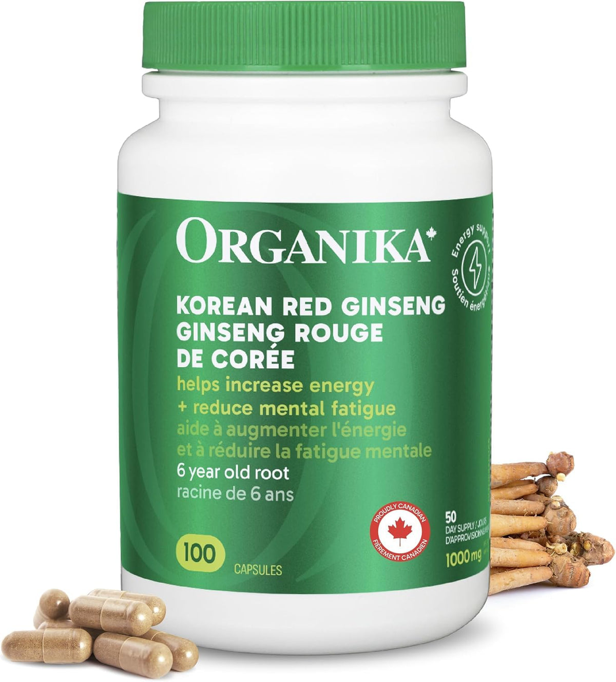Organika Korean Red Ginseng- 6 Year Old Roots, Energy Support, Stress Support, Warming Effect- 100caps