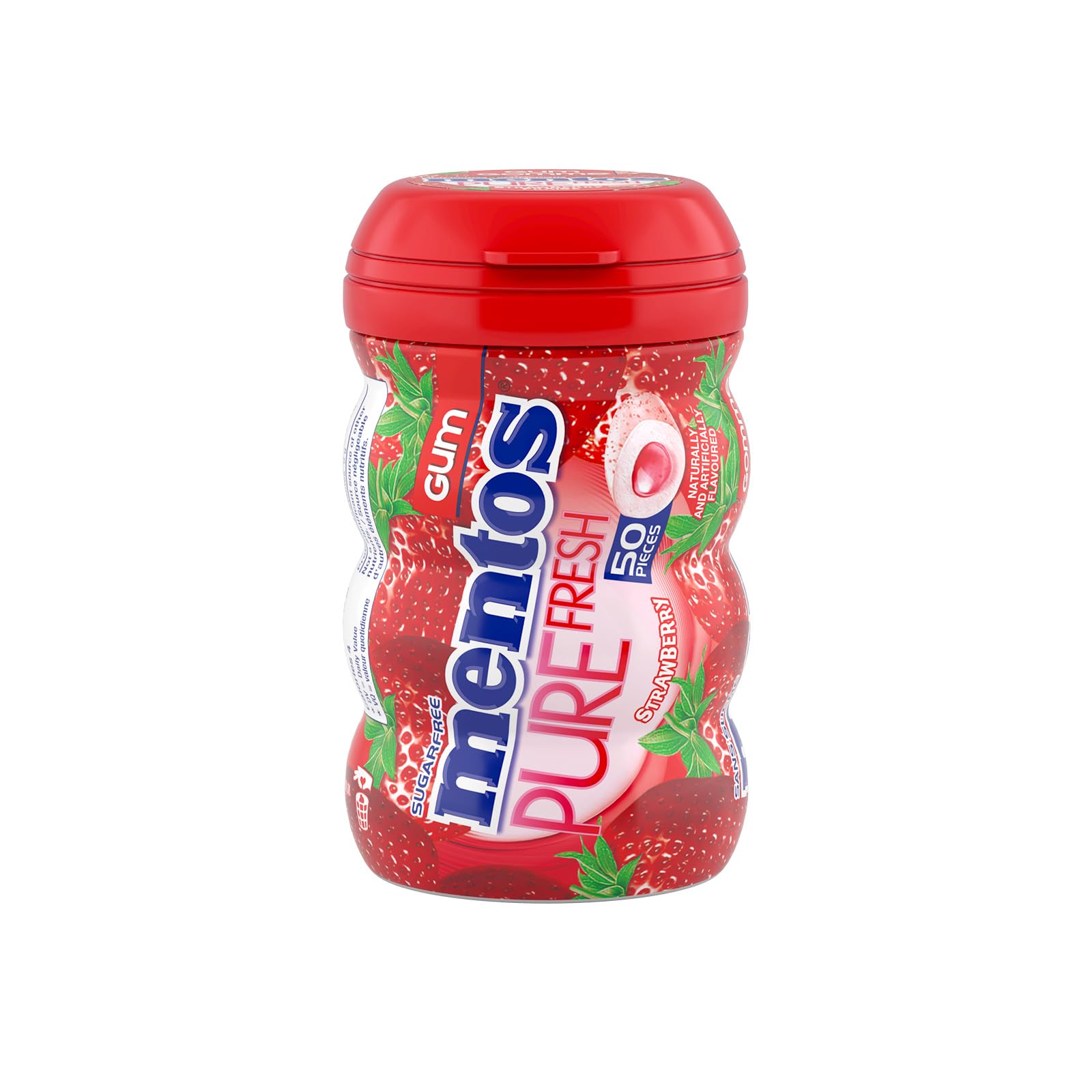 Mentos Pure Fresh, Strawberry Sugar-free Gum - Pack of 6 Bottles (300 Pieces)