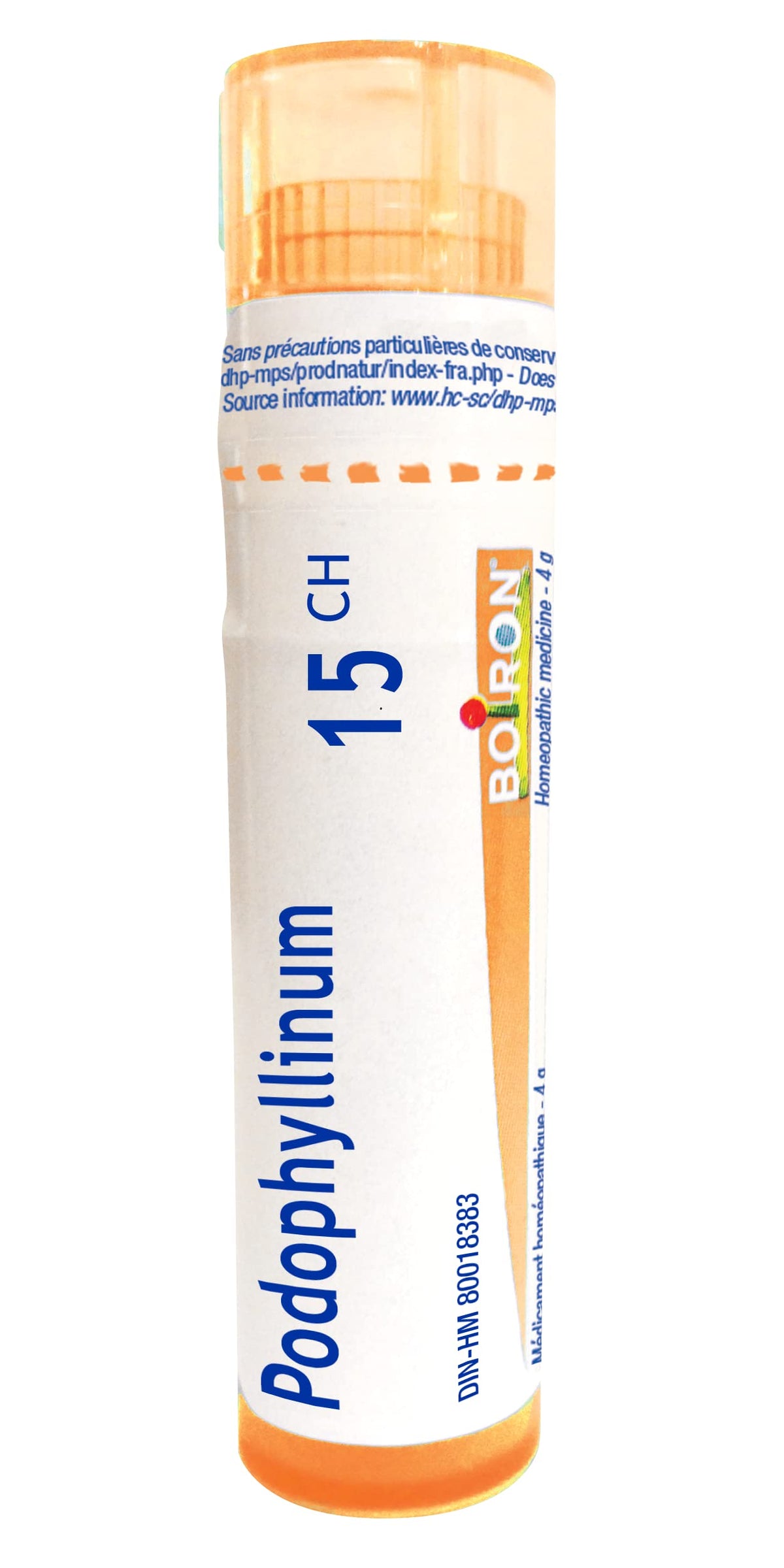 Boiron Podophyllinum 15ch,Homeopathic medicine. Each tube contains 4 g (approximately 80 pellets)